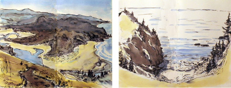 Views from Cascade Head, Oregon, pen and ink from my sketchbook