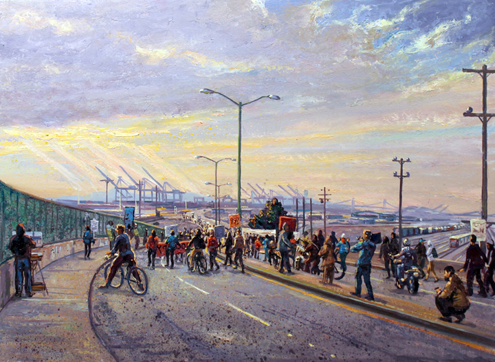 Occupy the Port of Oakland, 2011( My good friend John Paul Marcelo is painting the same event on the far left. To view a video of many of the Occupy paintings that we painted along with Jessica Joy Jirsa, scroll down to "Anarcho-Syndicalism. Camille Pissaro and the Occupy Movement" )