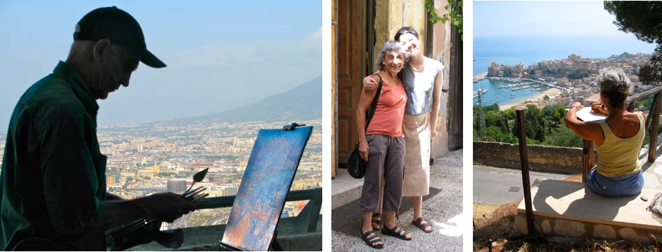 Anthony painting above Naples. Leaving Catania. Beryl above Castellammare 