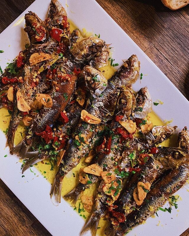 Lately all I want to cook and eat is seafood. Tonight&rsquo;s dinner was fresh whole sardines that I pan fried, then doused in garlic and Calabrian chili-infused olive oil, lemon juice, my homegrown parsley, and generous crumbles of Maldon salt. Serv