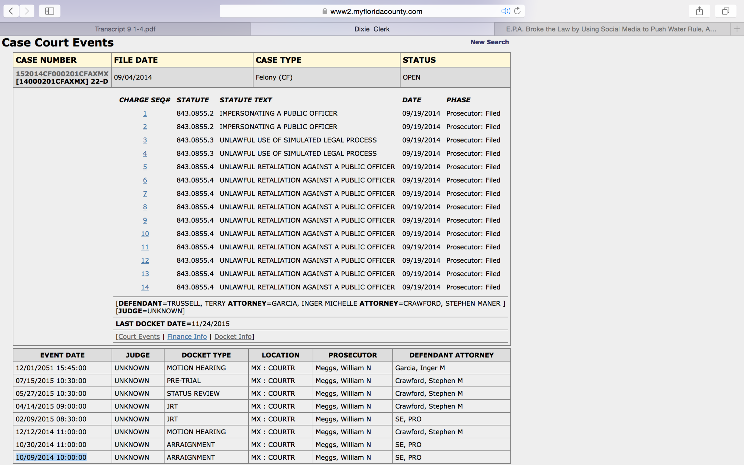 20141009 - Trussell Arraignment Schedule
