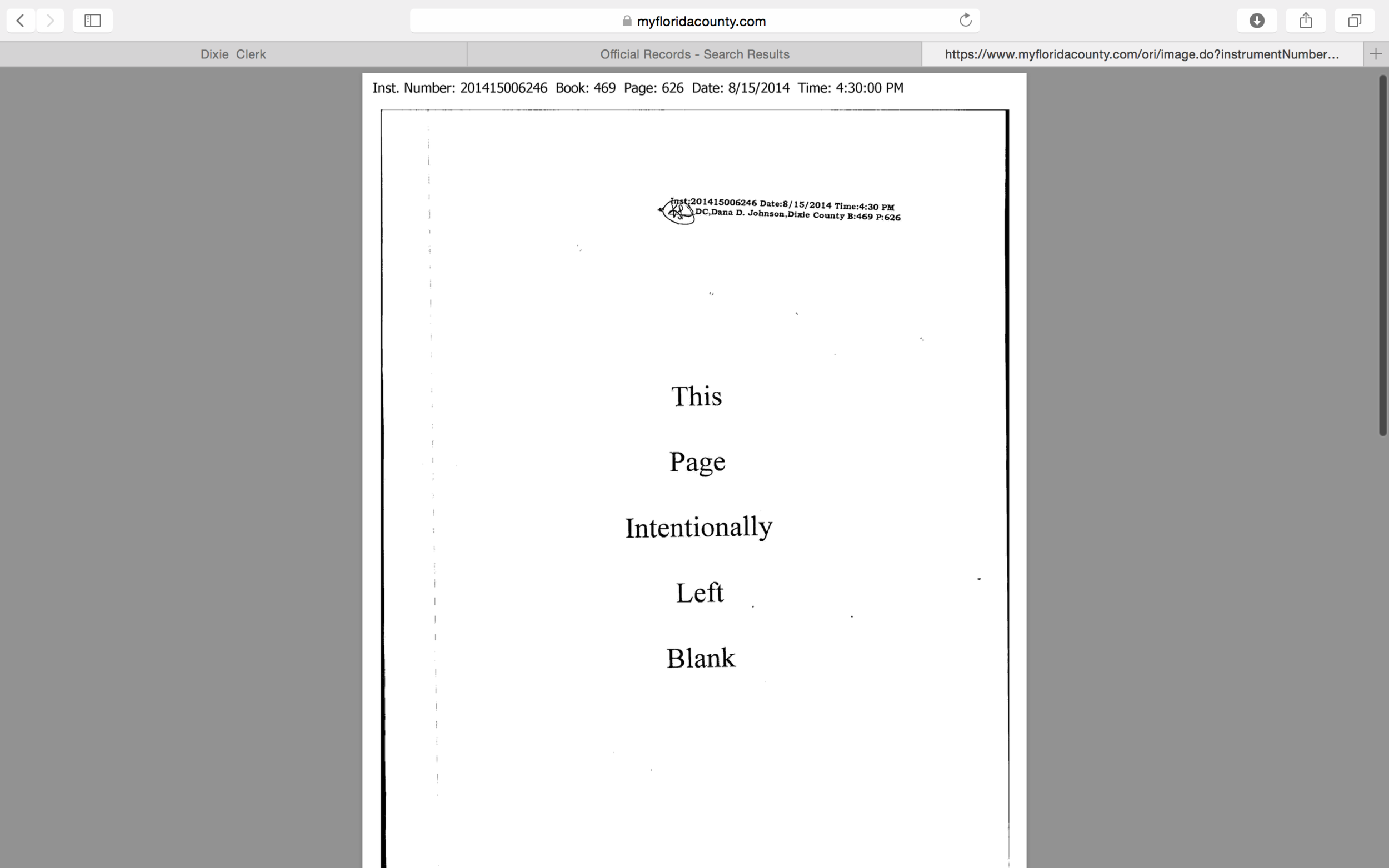 Screenshot MyFloridaCounty Document Search August 15, 2014 #201415006246