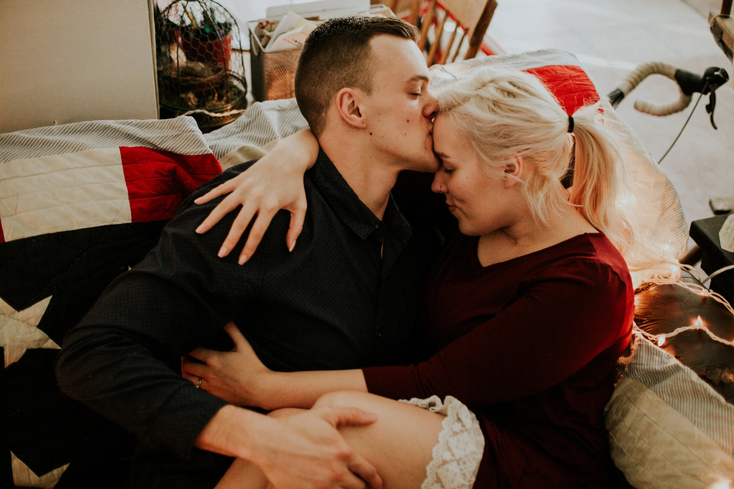 Gig harbor snuggle session cute couple on couch in home photographer