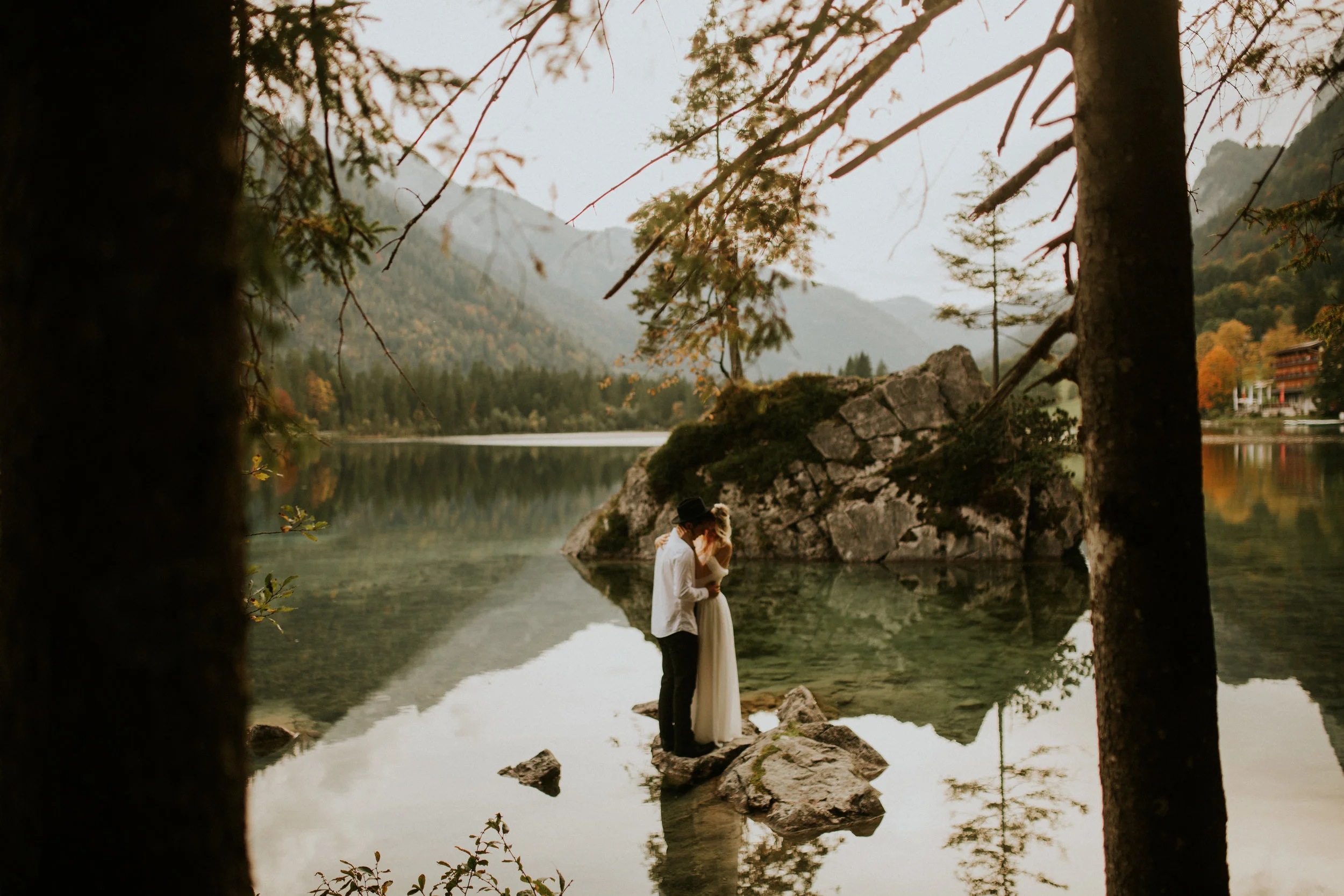 An elopement in Hintersee Germany. A cute lake and a cuter couple and their intimate wedding