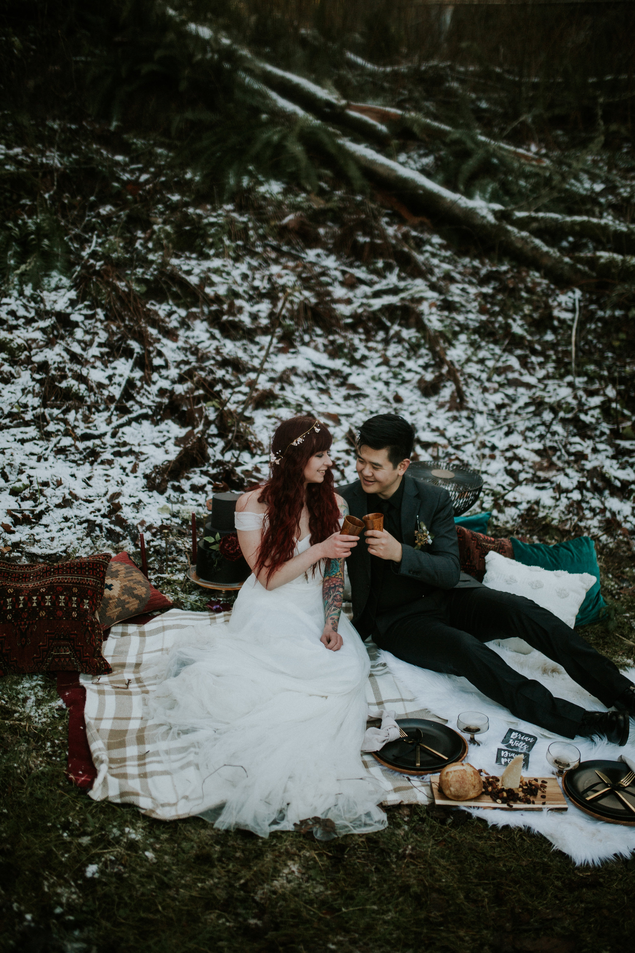 latourell falls elopement shoot with wolf