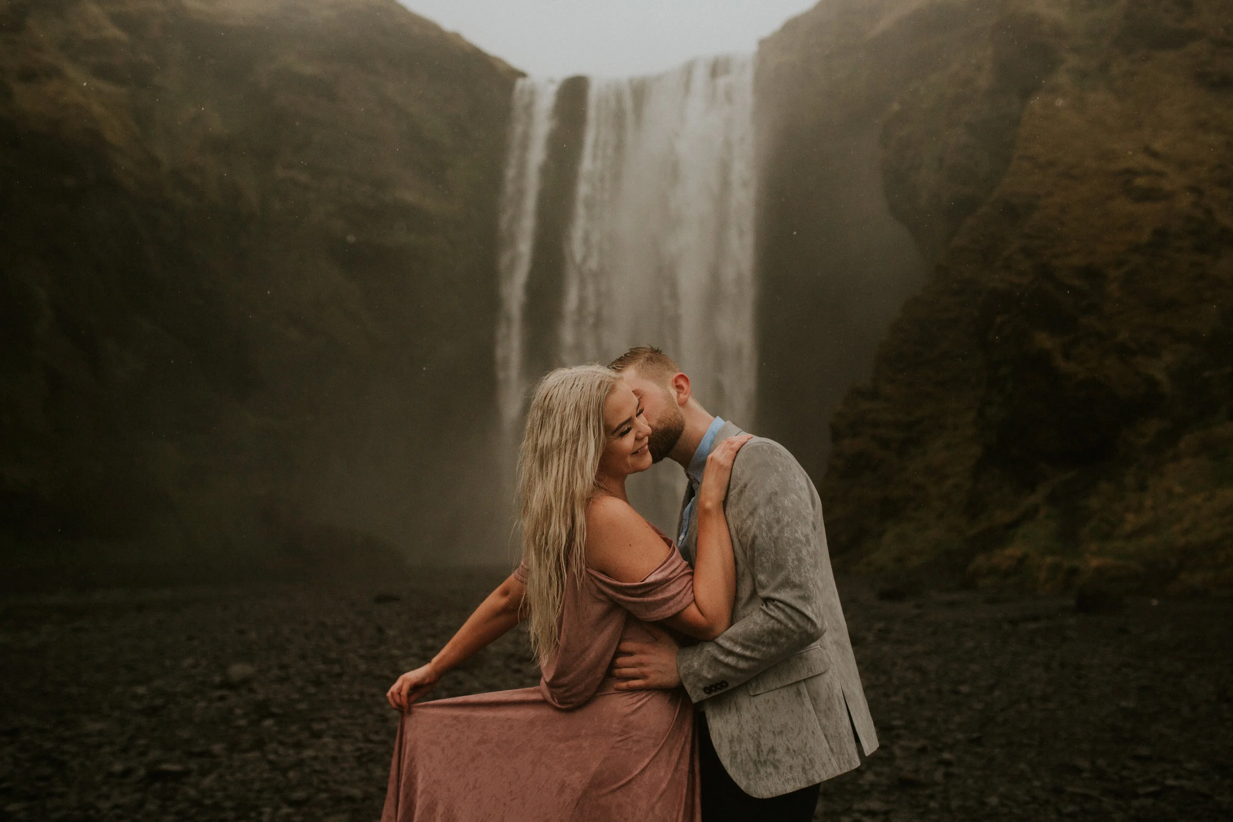 icelandic couple at skogafoss for an elopement couple session and bridals by BreeANna Lasher