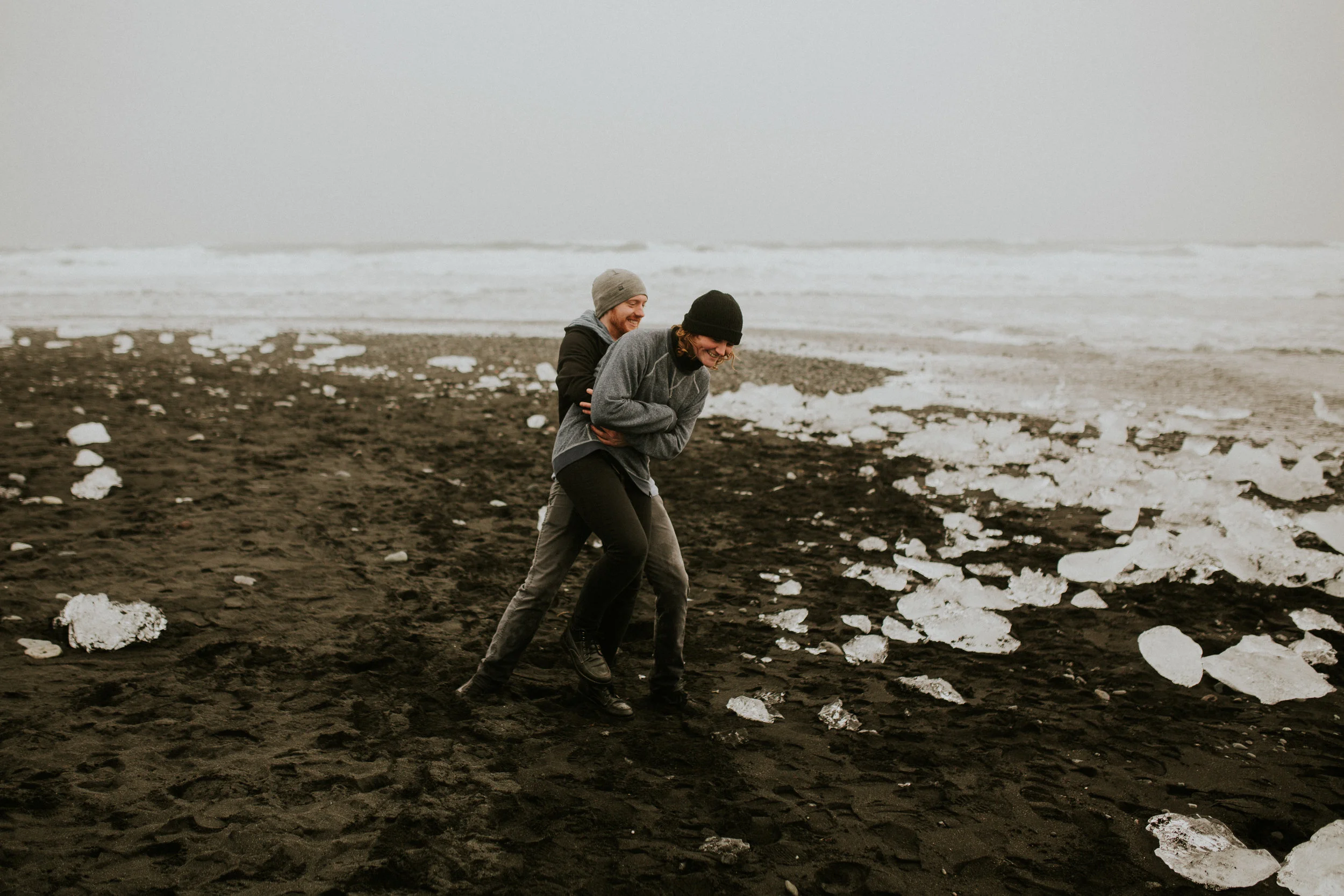black diomond beach in iceland vanlife engagement session photographer breeanna lasher