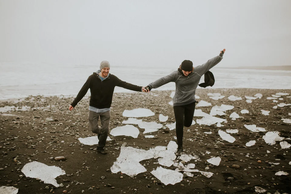 black diamond beach in iceland vanlife engagement session photographer