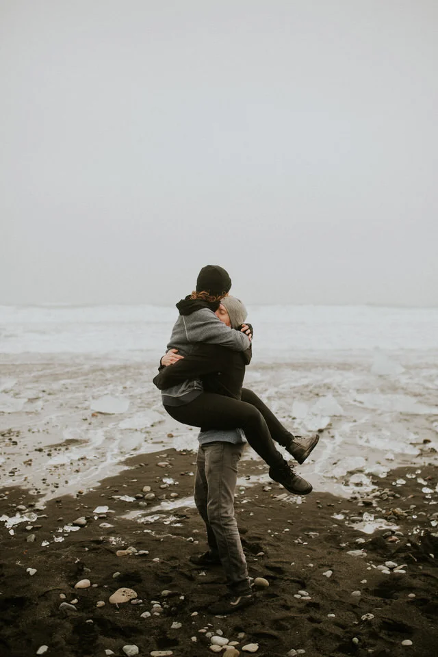 black diamond beach in iceland vanlife engagement session photographer