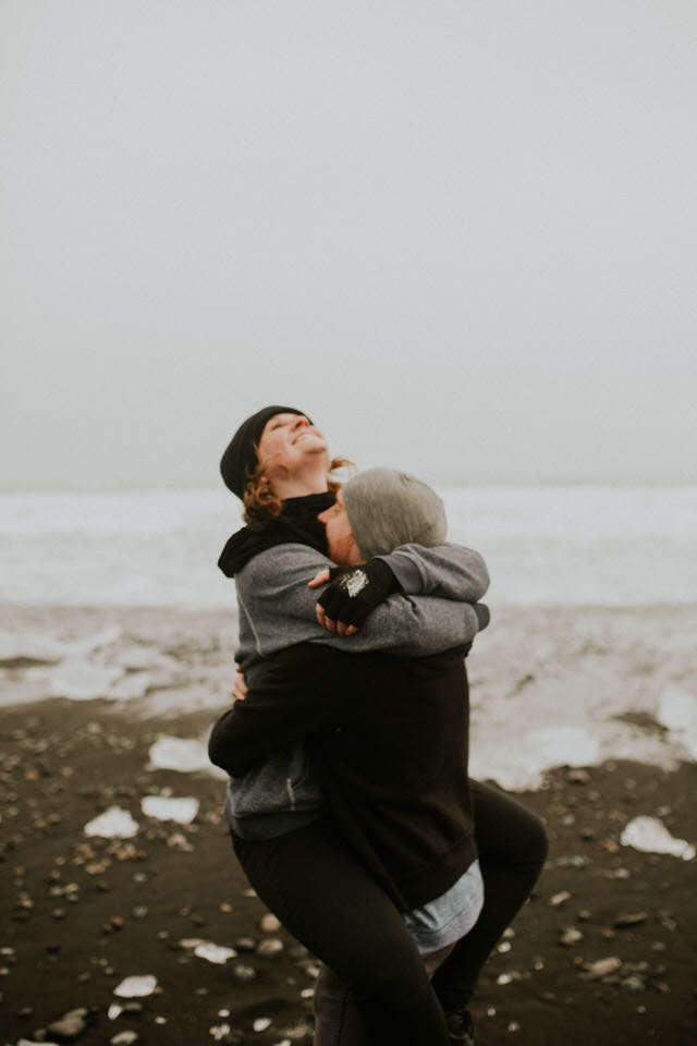 black diamond beach in iceland vanlife engagement session photographer by BreeAnna Lasher