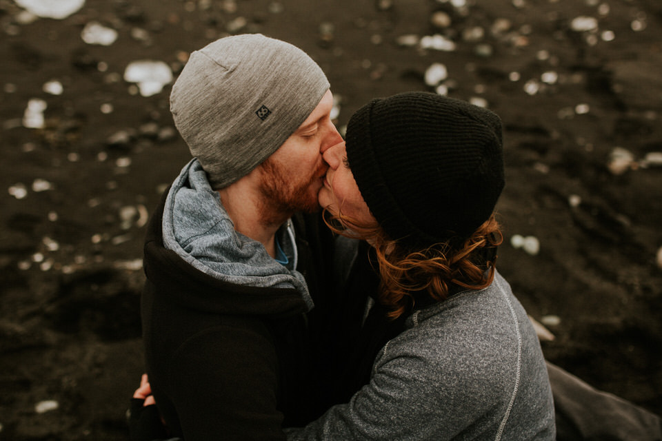 Iceberg lagoon black diamond beach in iceland vanlife engagement session photographer