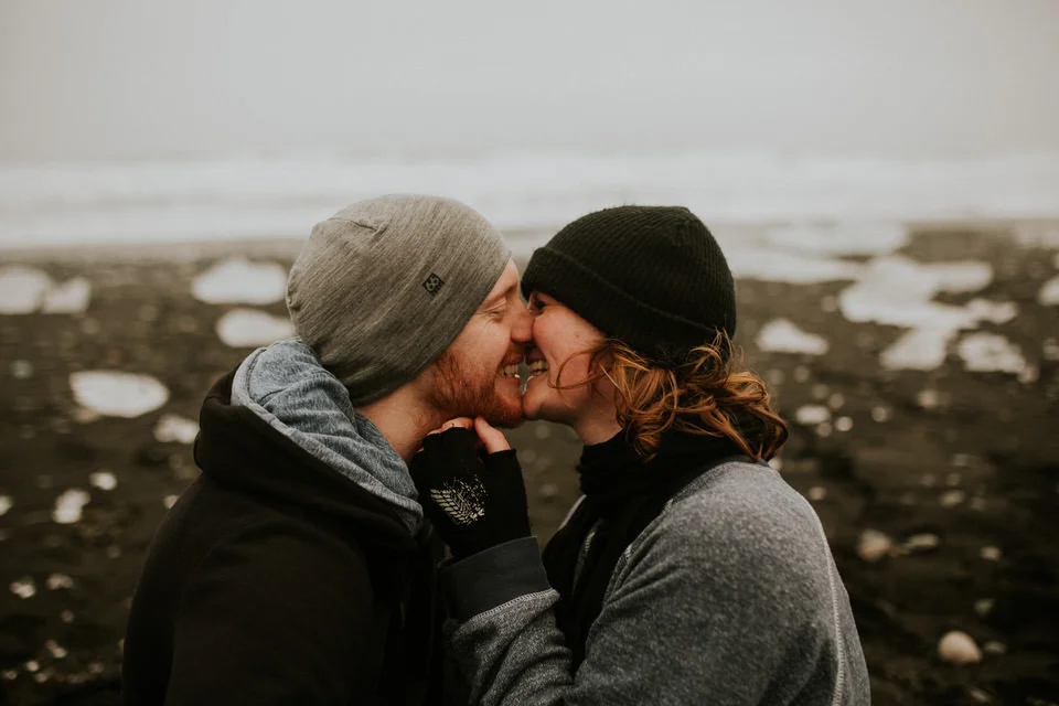 black diamond beach in iceland vanlife engagement session photographer