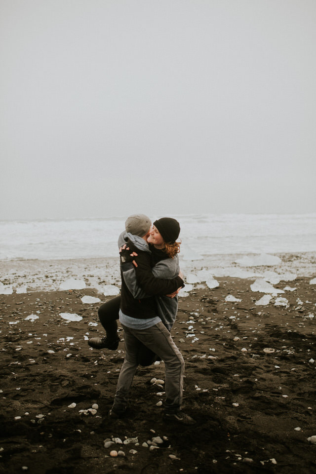 black diamond beach in iceland vanlife engagement session photographer