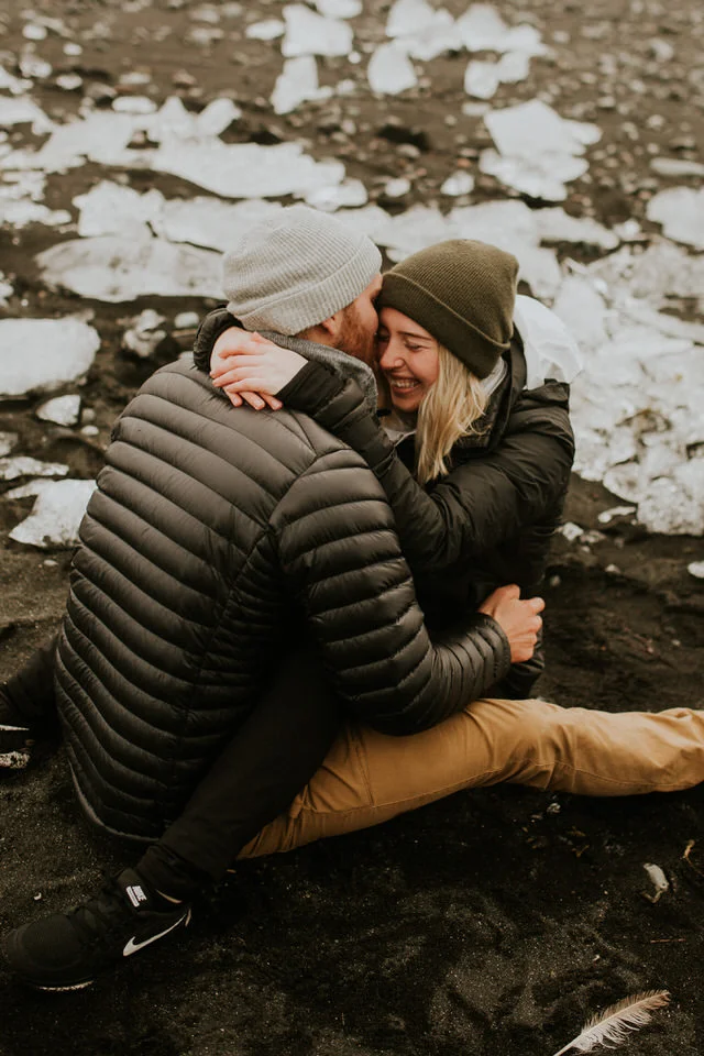 black diamond beach in iceland vanlife engagement session photographer