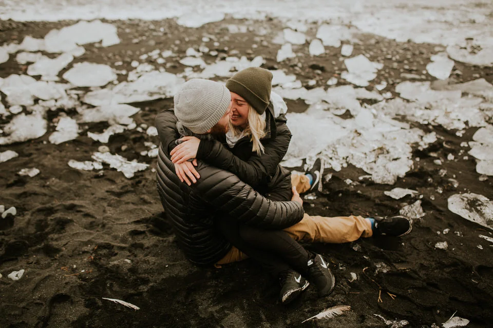 Diamond beach in iceland vanlife engagement session photographer breeanna lasher