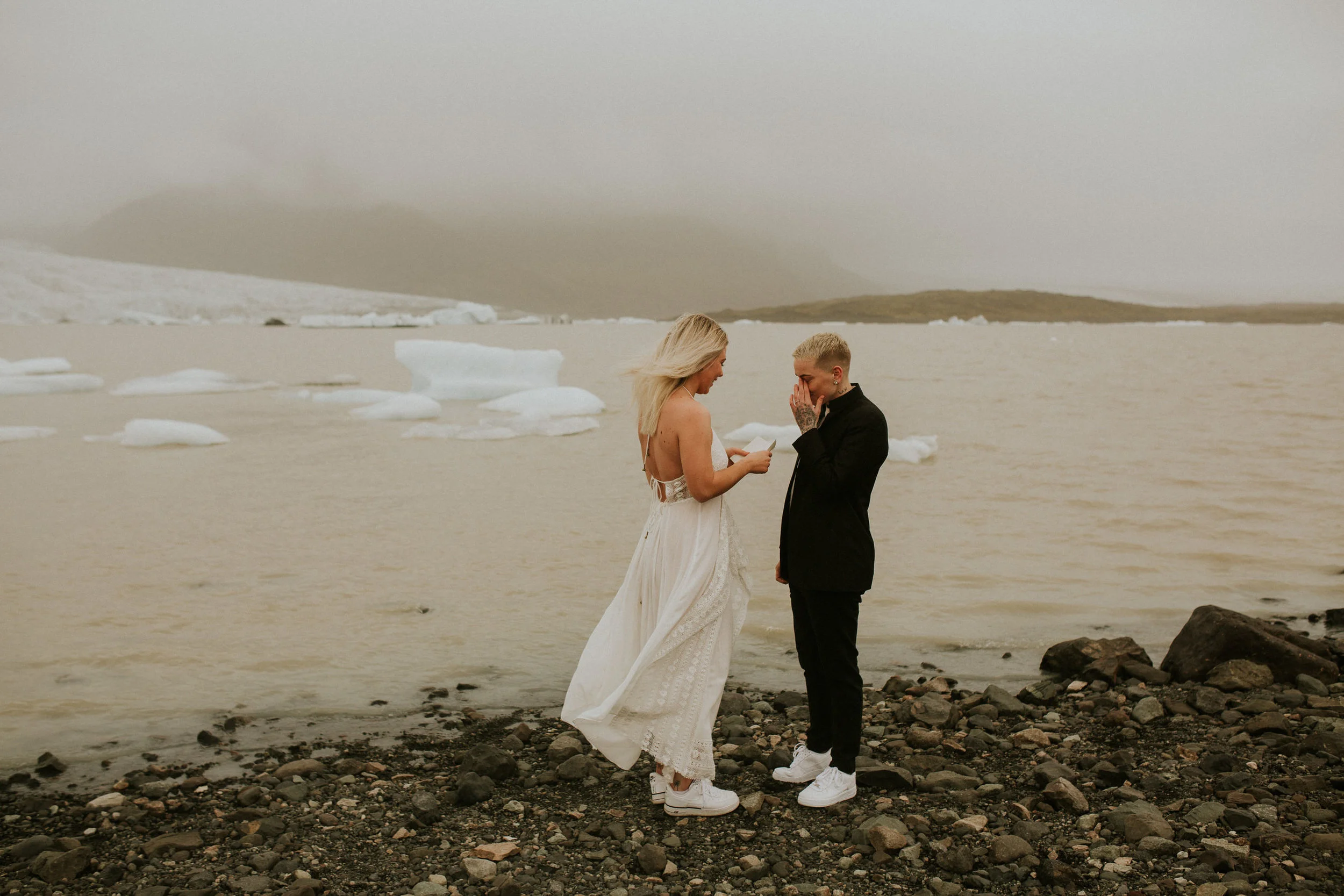 iceberg lagoon same sex elopement iceland first look photographer breeanna lasher lgbt wedding