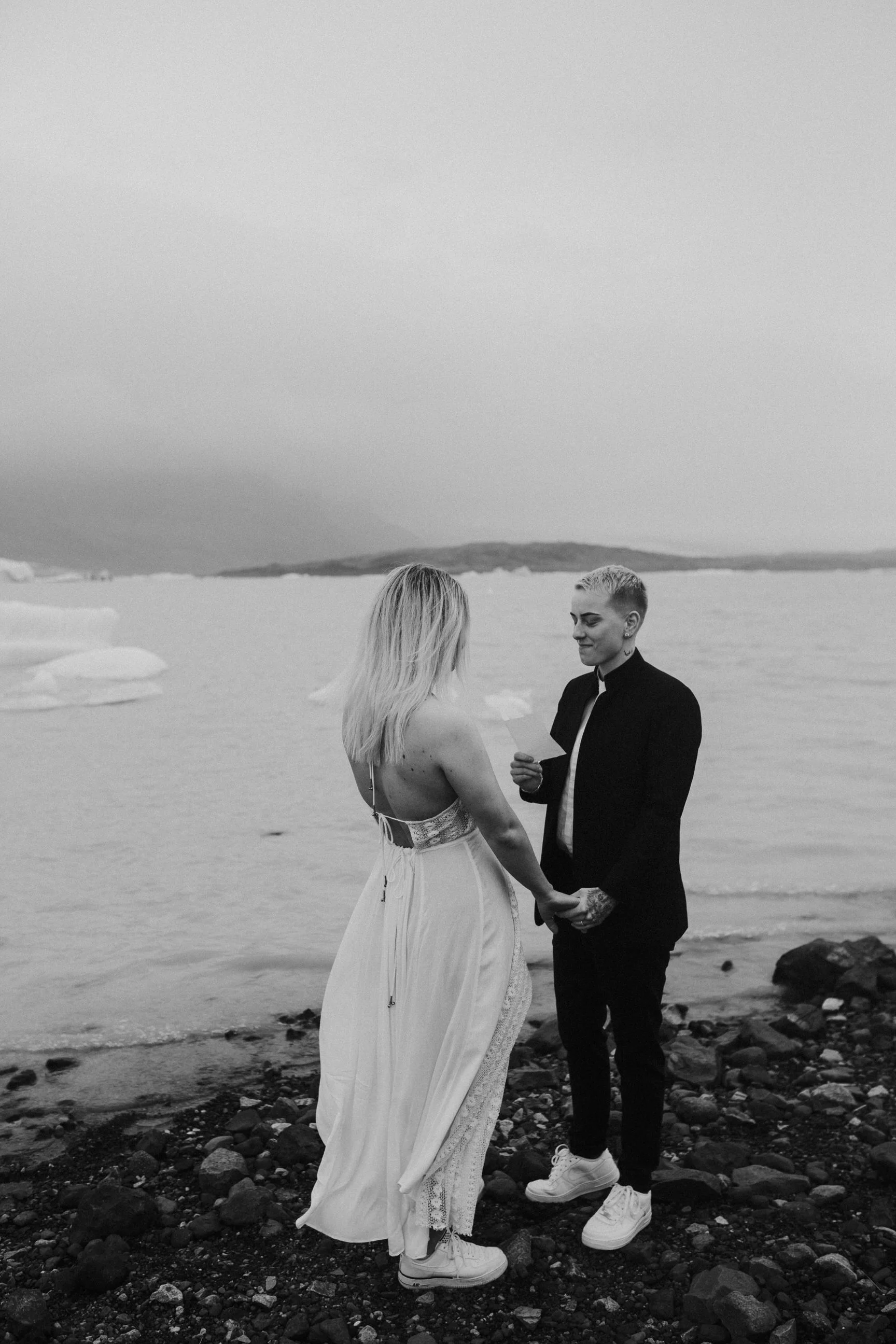 iceberg lagoon same sex elopement iceland first look photographer breeanna lasher ceremony