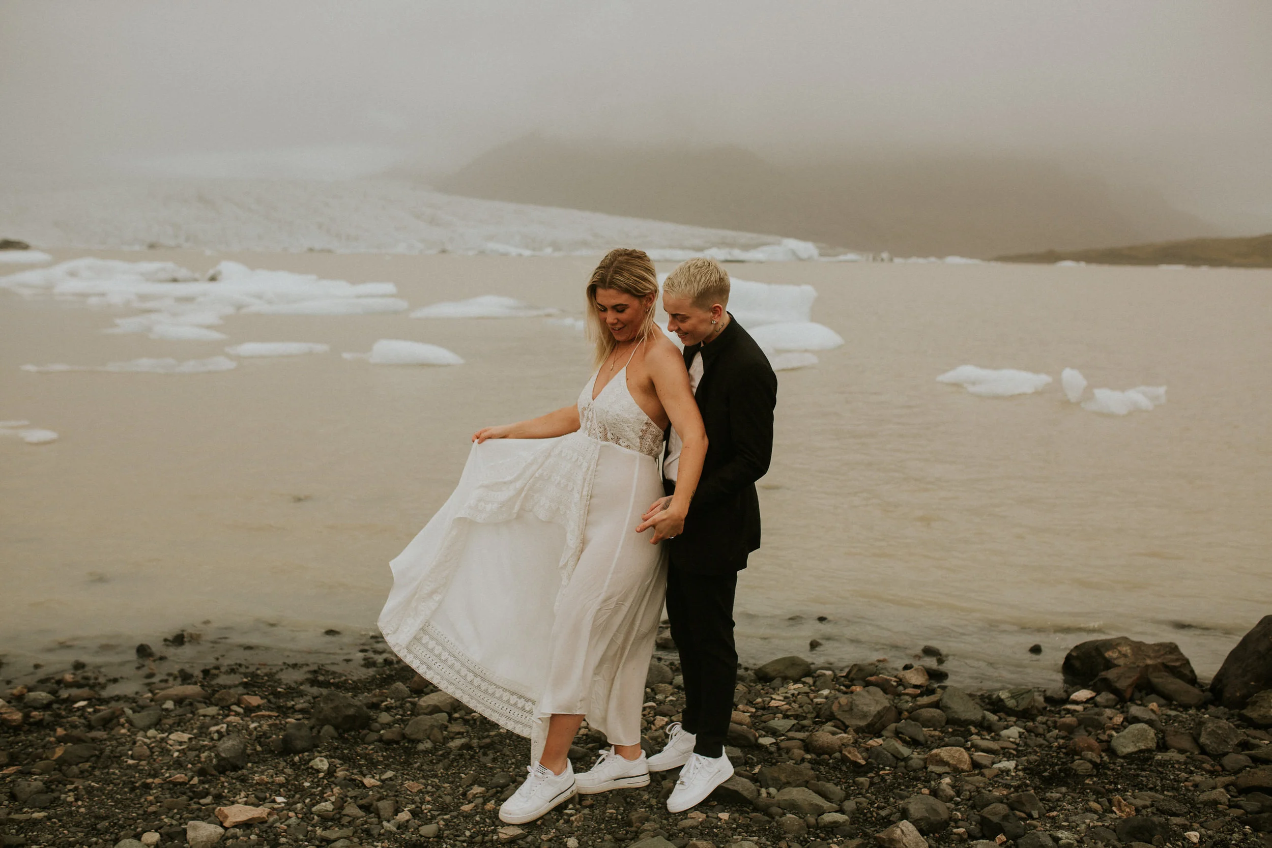 iceberg lagoon same sex elopement iceland first look photographer breeanna lasher