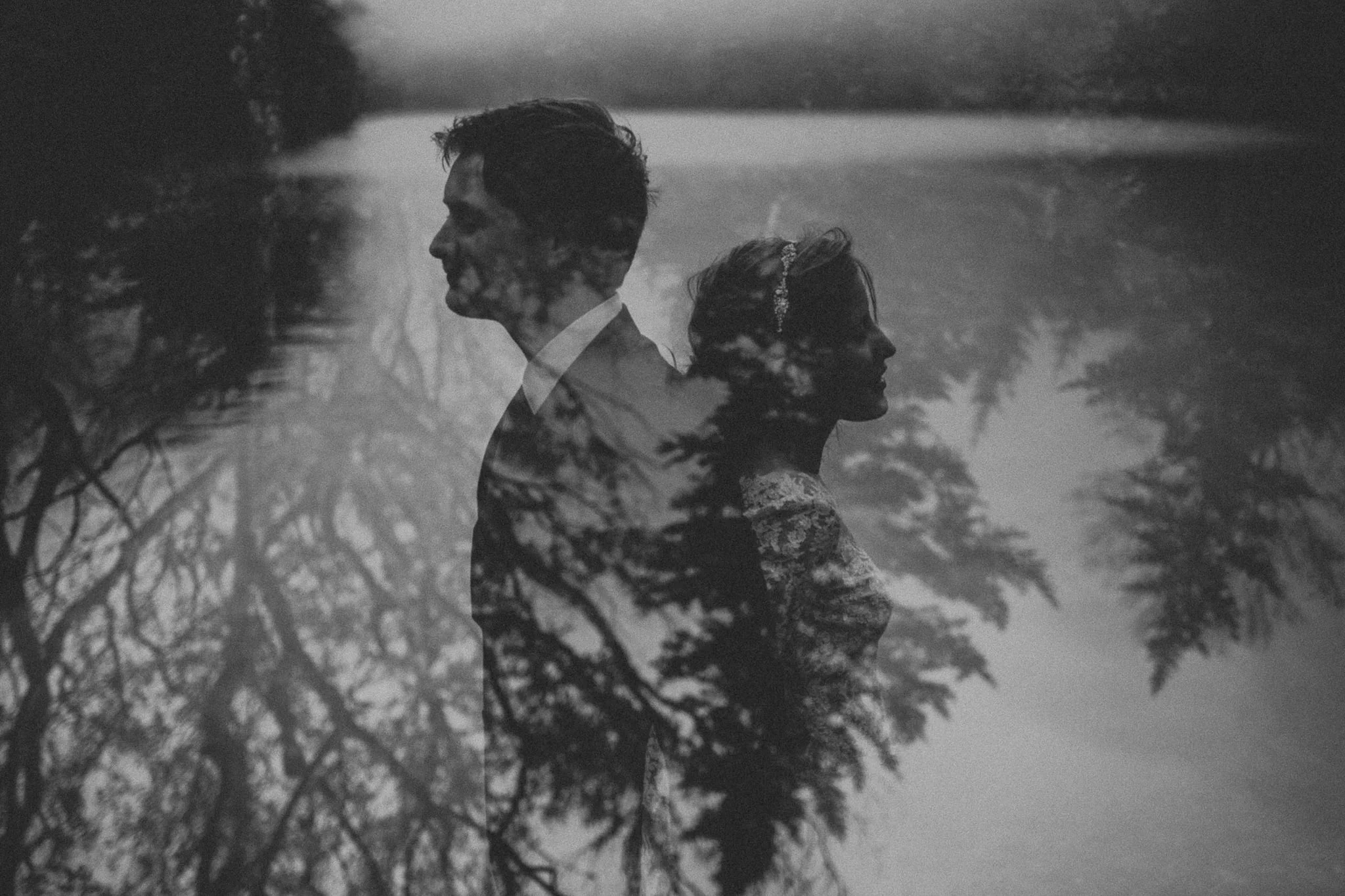 Artist bluff elopement double exposure black and white