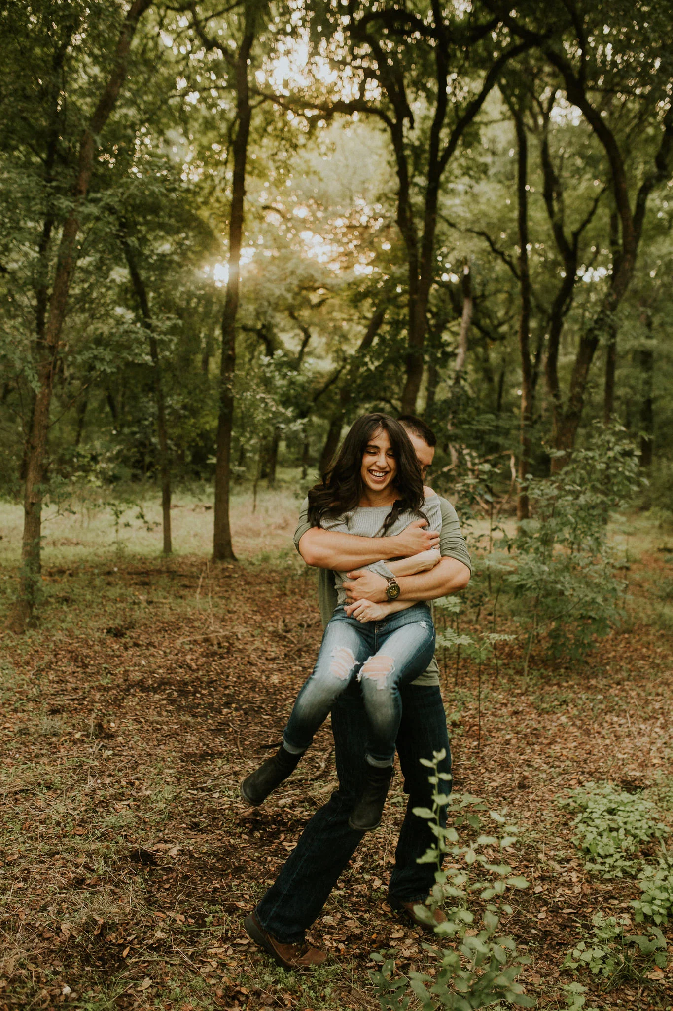 san antonio engagement photography in the woods at golden hour