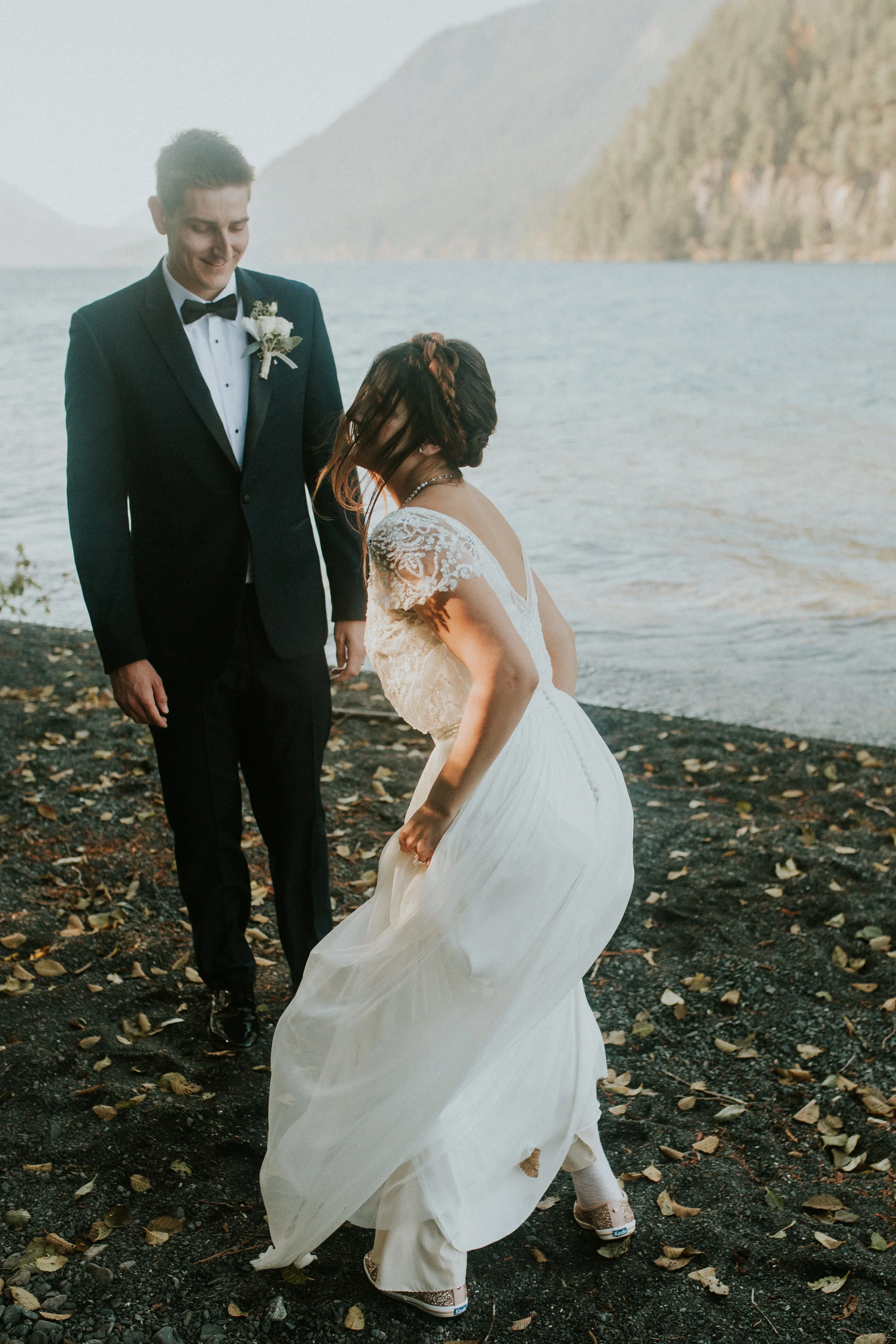 Nature bride wedding photographer - port Angeles wedding photography - best wedding photographers port Angeles - nature bridge elopement - olympic national park wedding - olympic national park elopement - crescent lake elopement - crescent lake wedding - crescent lake wedding photography - bhldn wedding dress - wedding in the woods- forest elopement -