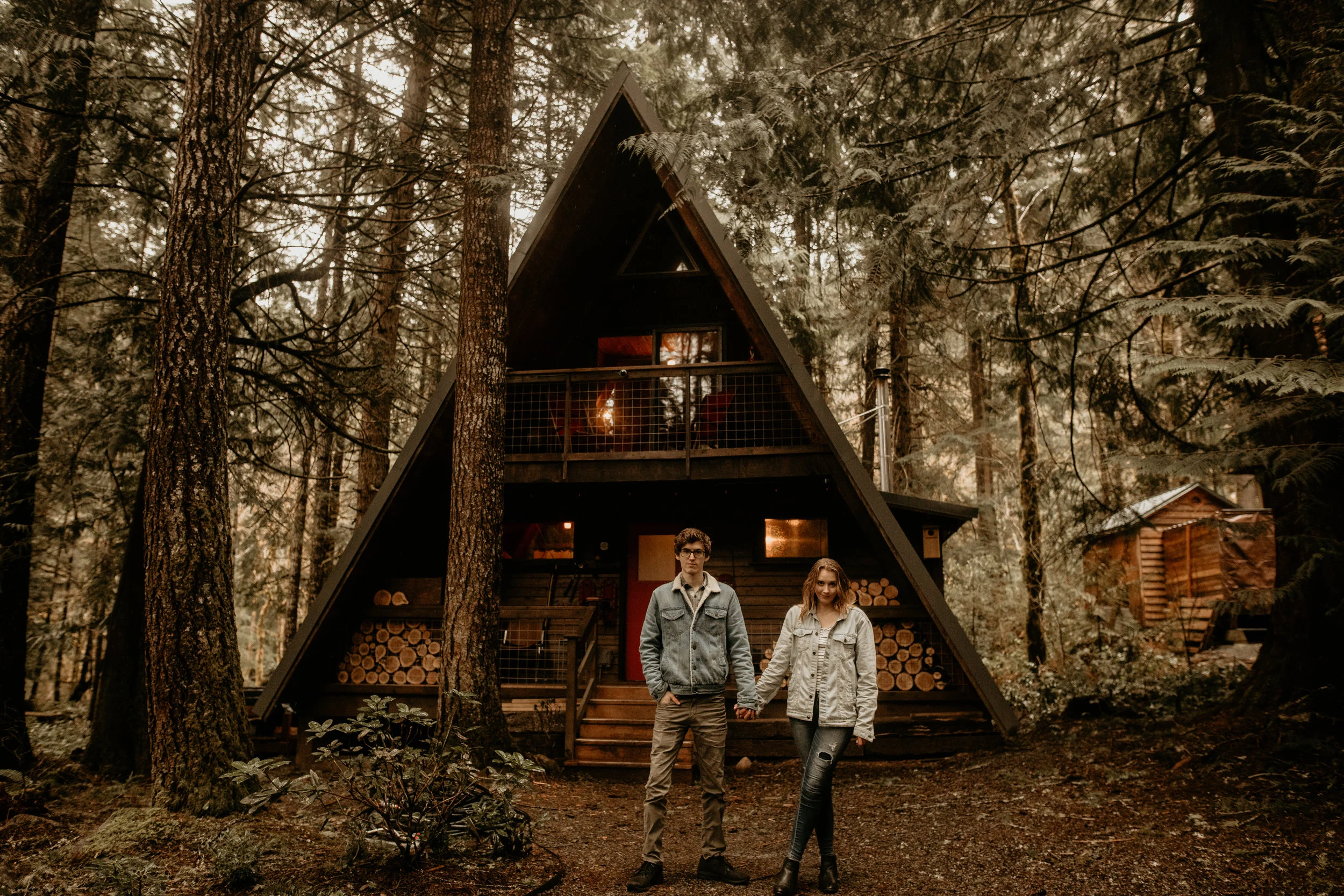 Mt Rainier A-frame Cabin Engagement Photos 