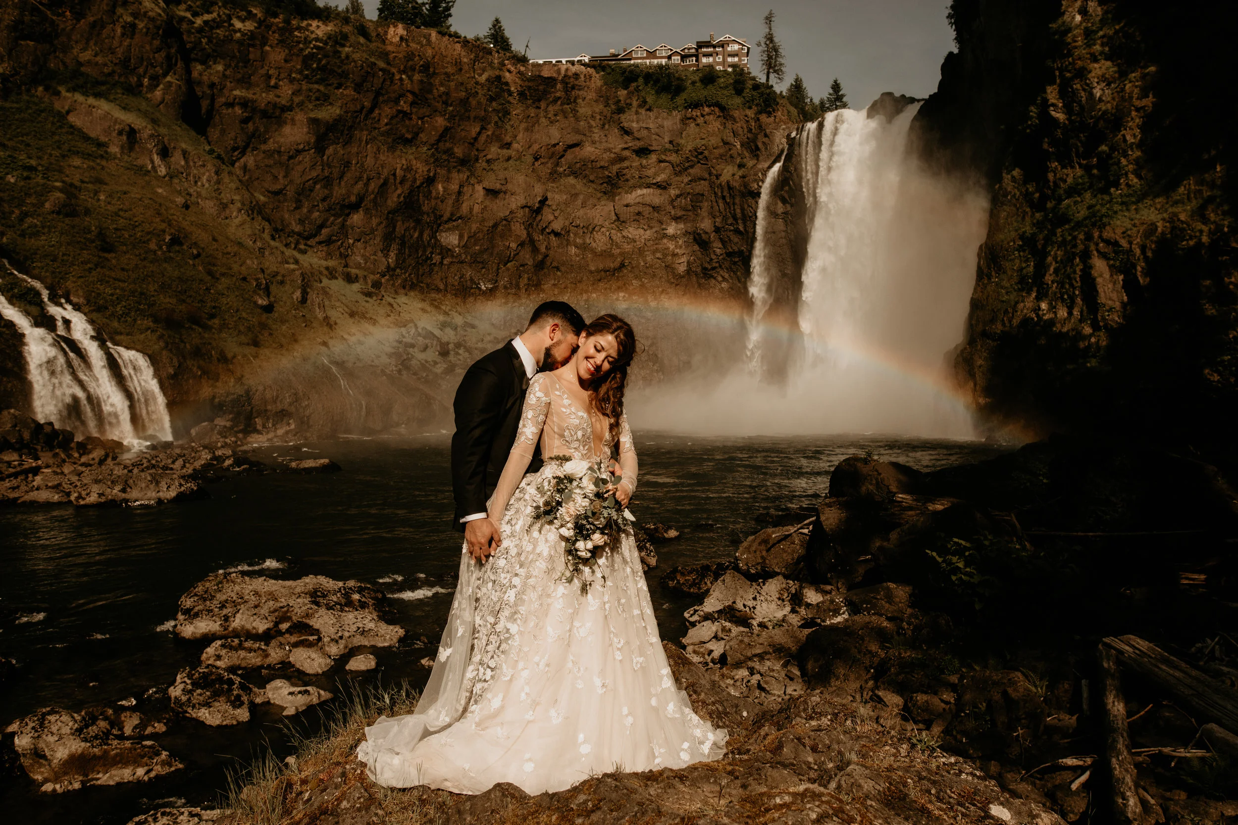 Salish Lodge: https://elevenelevenfilms.pixieset.com/ajjessica/ Ceremony by waterfall or in woods, dinner and lodging at salish lodge
