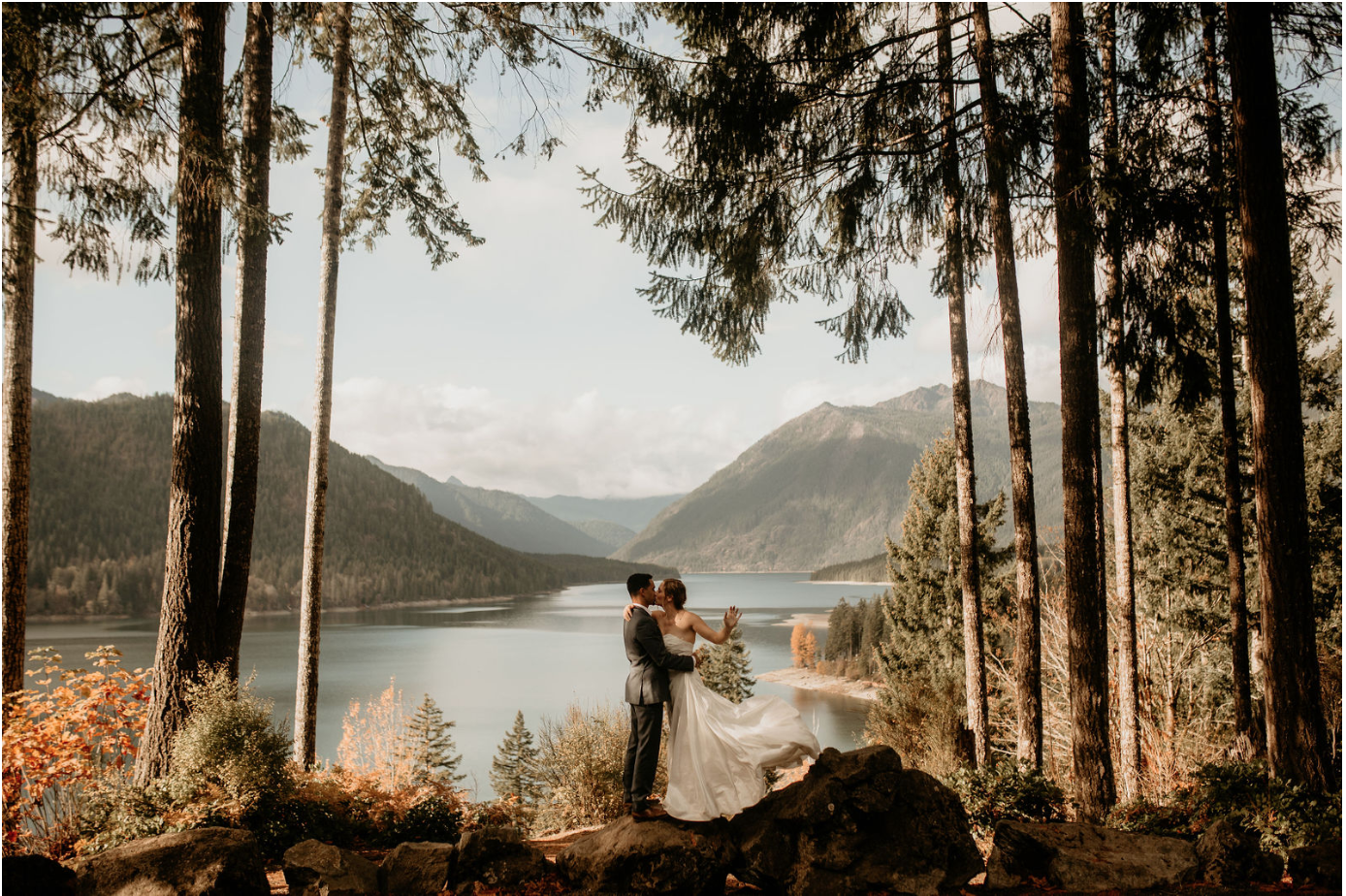 A gorgeous lake with some dope bigass trees, beautiful views of the foothills