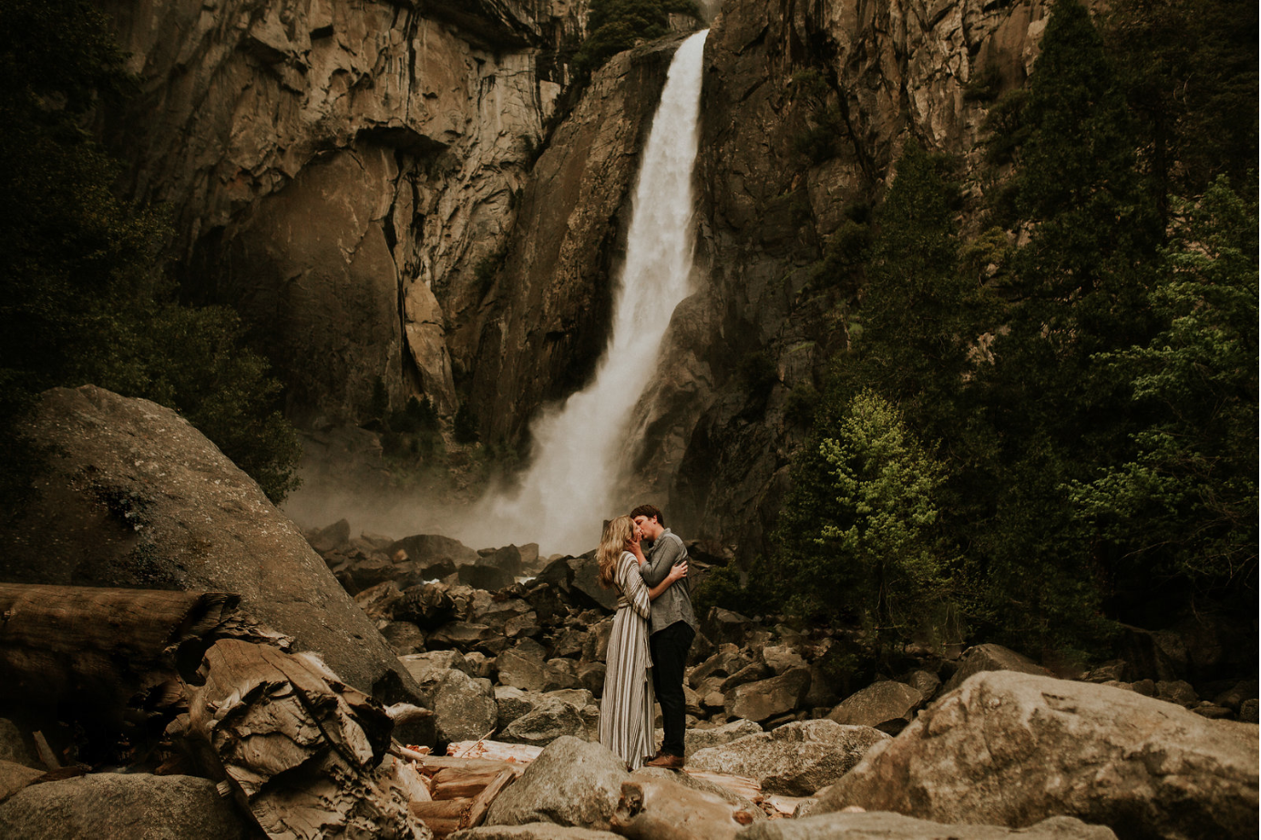 LOWER YOSEMITE FALLS, AND IN THE VALLEY NEAR THE SWINGING BRIDGE
