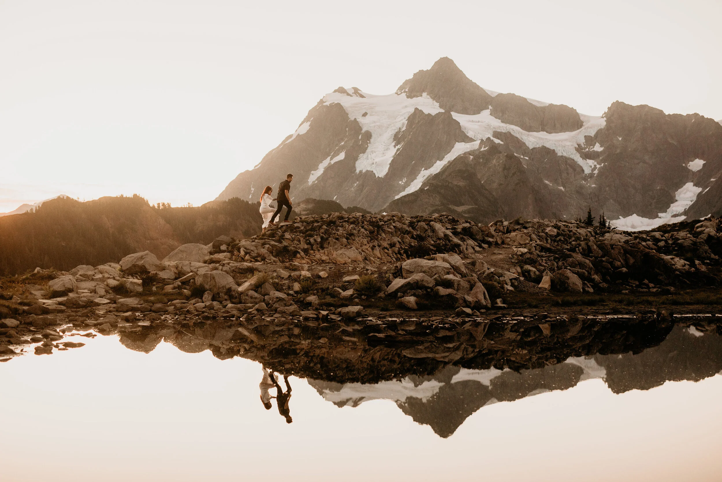Lake, mountain views