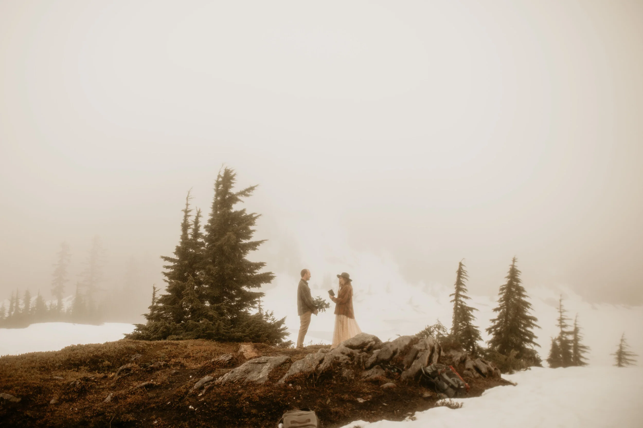 this place won’t have snow! But it gets a good bit of mist which is why I’m including it! There’s mountains and a lake behind them, it was just snowing so you cant see it!