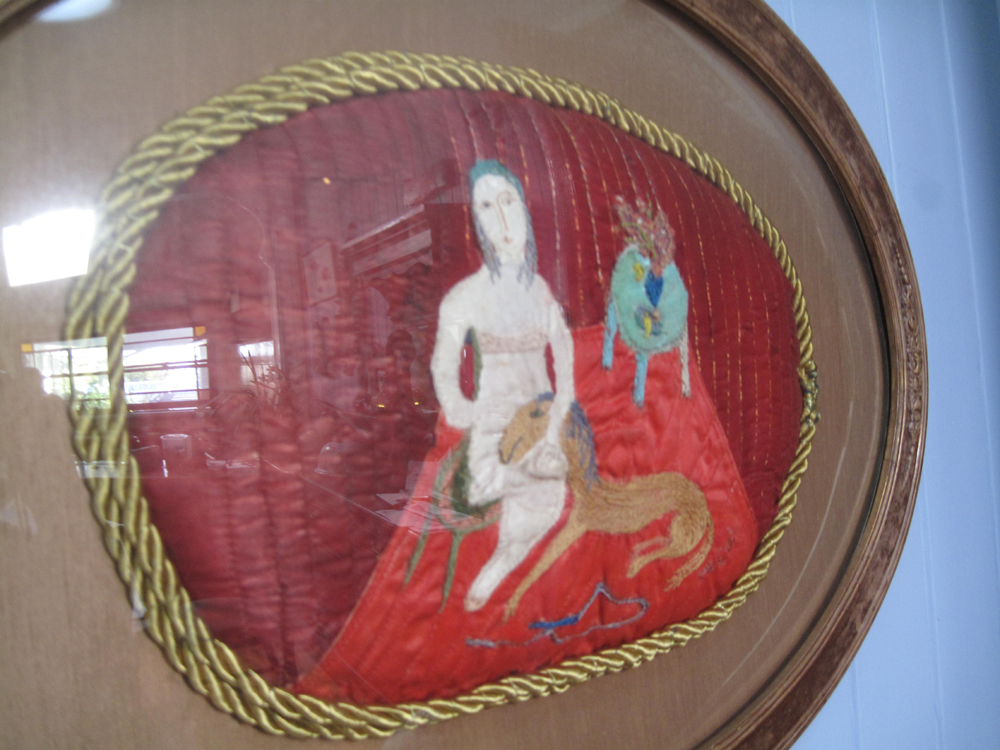 Barney, 1985, mixed media, embroidery and watercolour, in antique frame, ( photo courtesy of the artist)