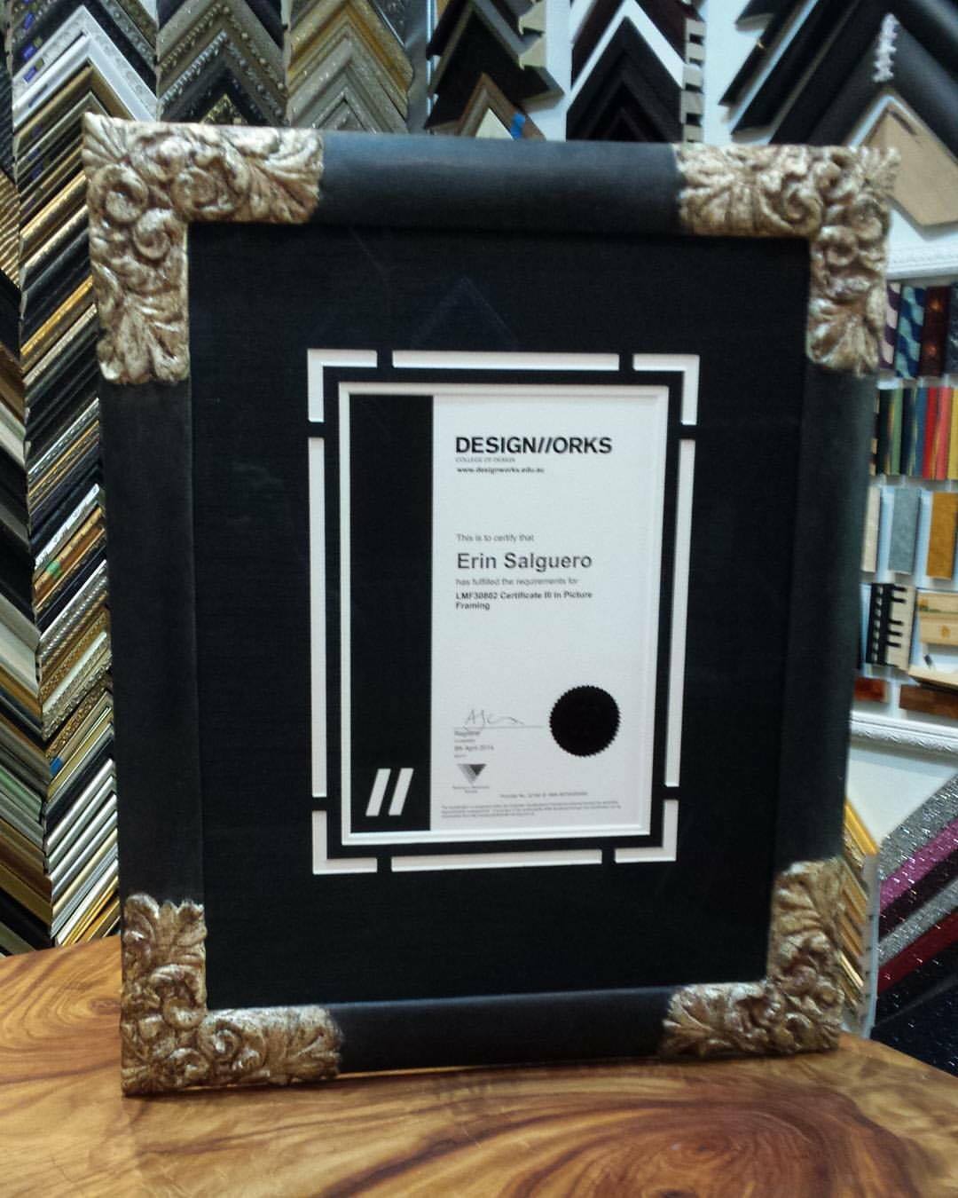 Maybe a little fancy for most certificates but as this is to showcase the qualification of a framer it is fitting.