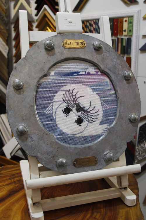 Unique custom designed porthole frame for needlework 
