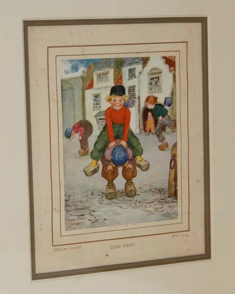 antique framed print Leap frog children