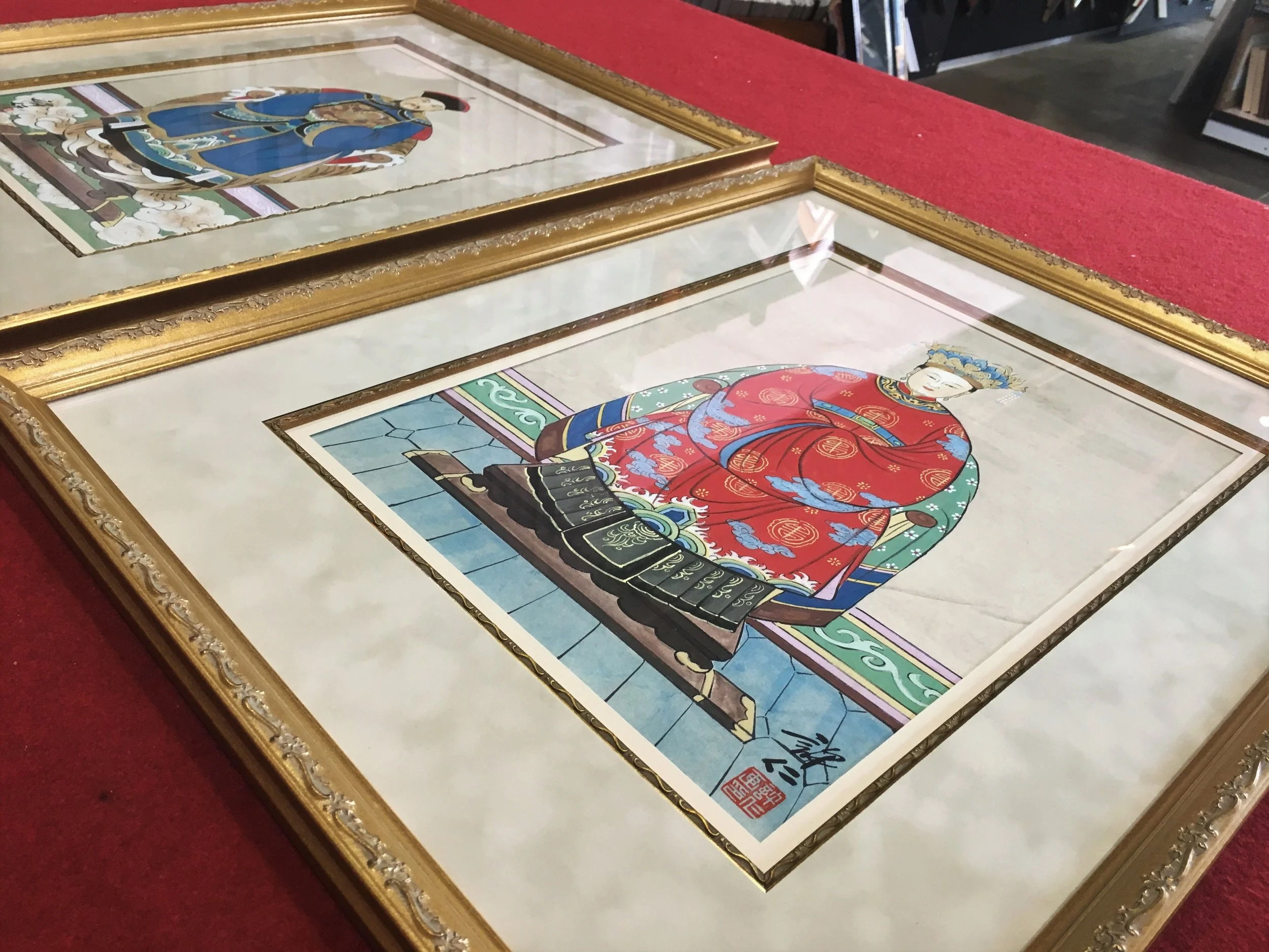 Japanese woodblocks with gold fillet trim and suede matting