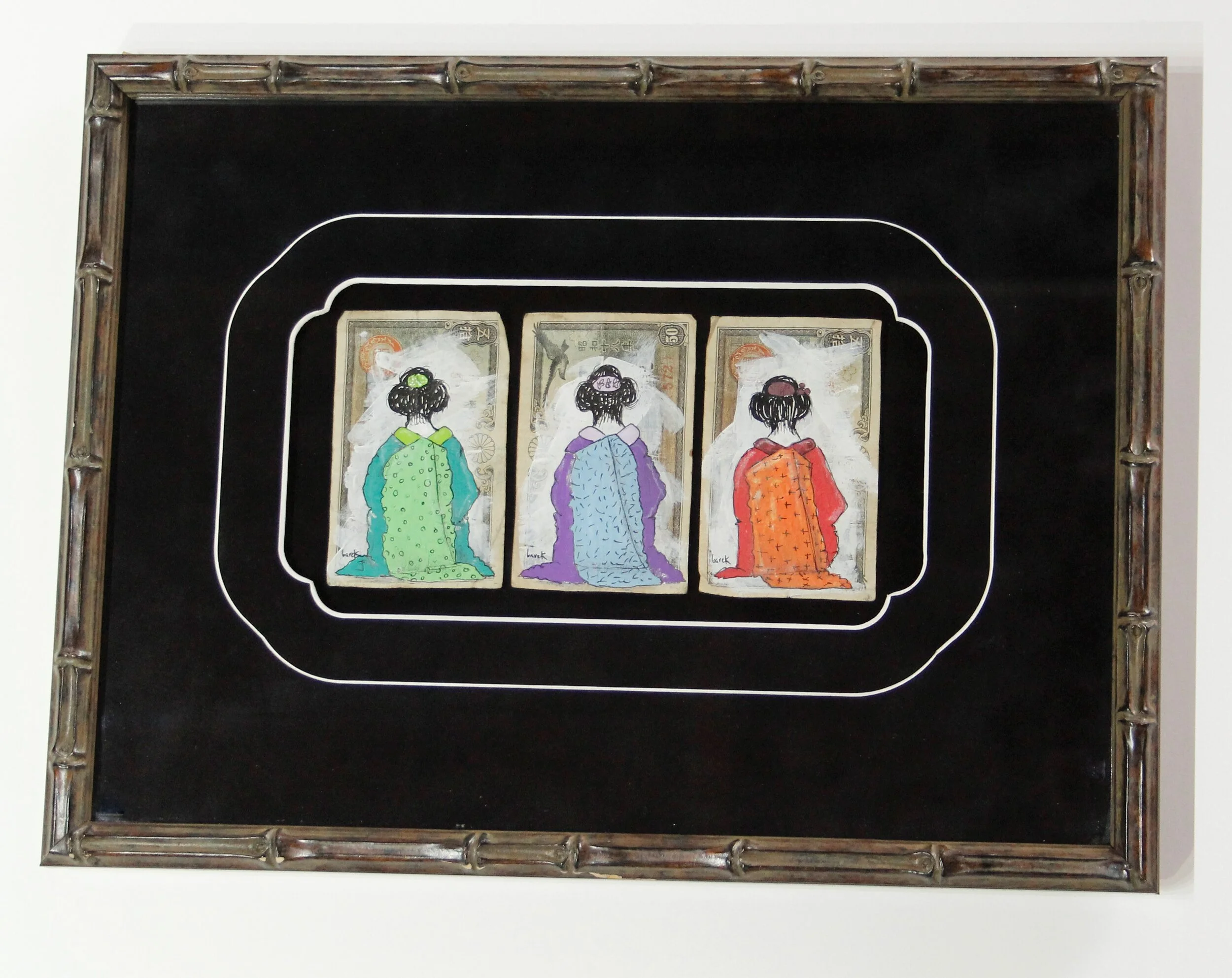 "Geishas" - Barek - Acrylic on Vintage Banknote AP00053