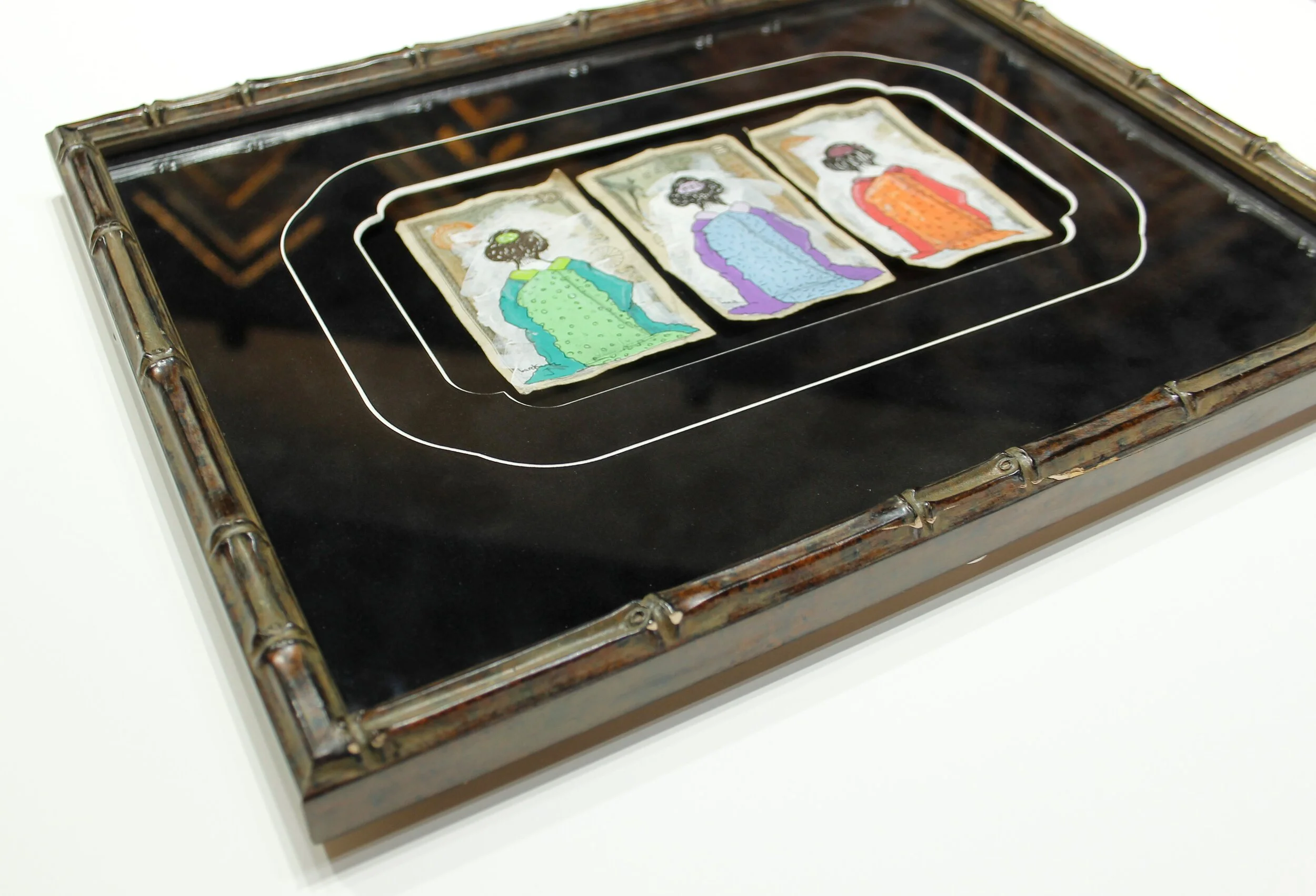 "Geishas" - Barek - Acrylic on Vintage Banknote