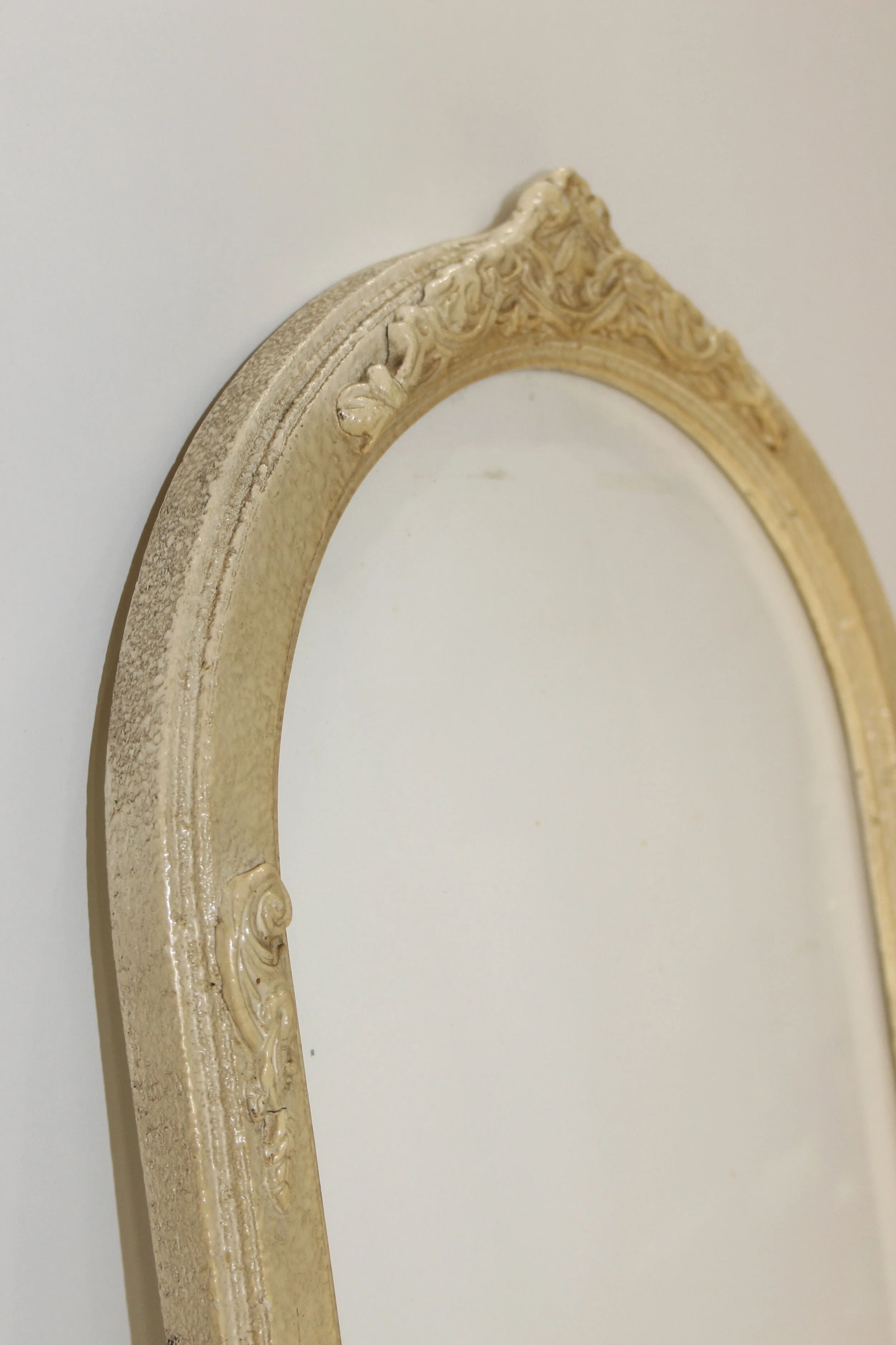 Antique Buff Enamel Portrait Frame with Domed Glass