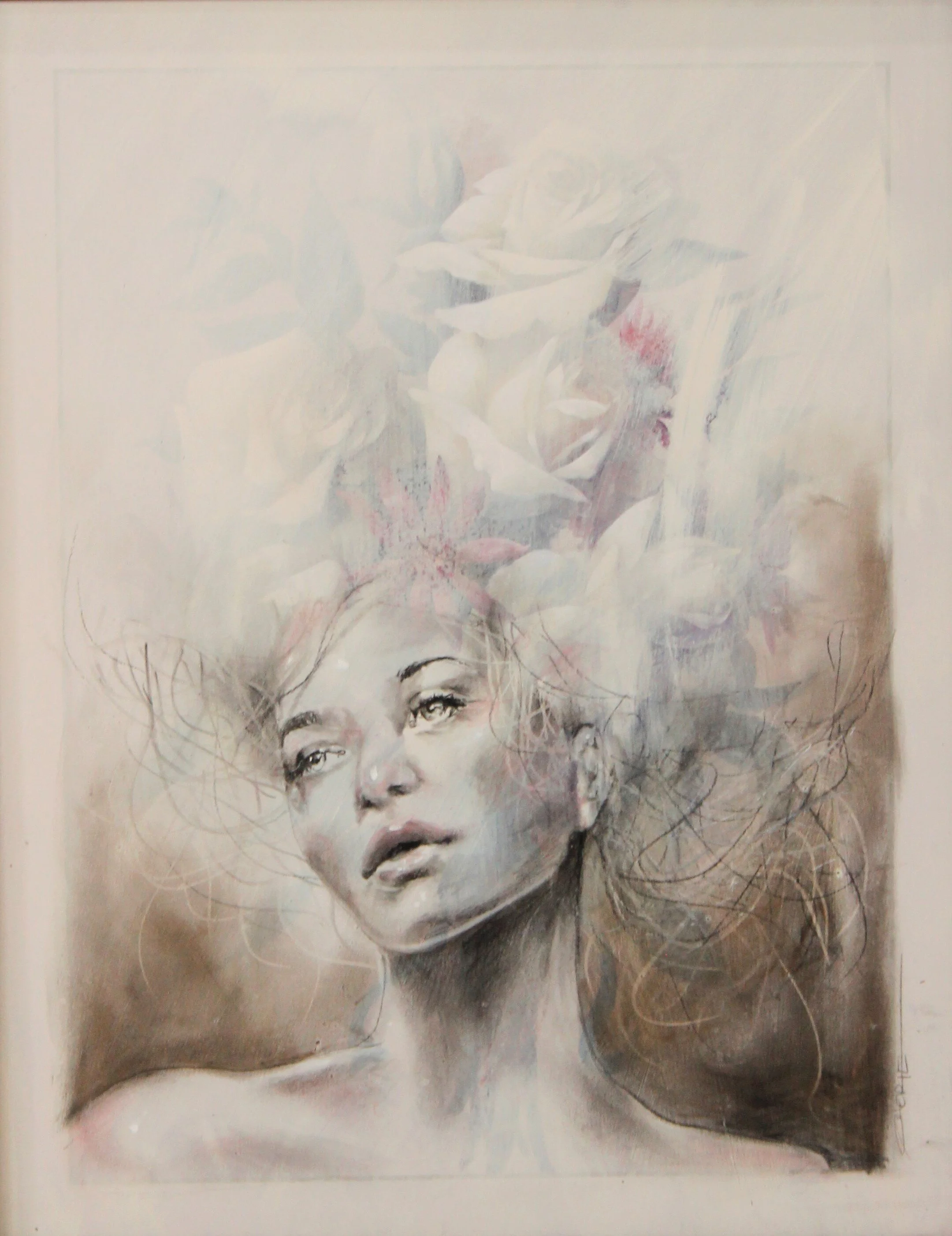 Rose mixed media on board Cherie strong artis pura