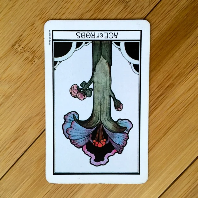 Ace of Rods reversed, Aquarian deck
