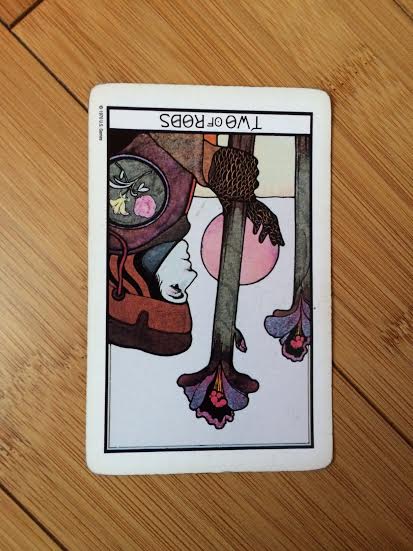 Two of Rods reversed, Aquarian Tarot Deck