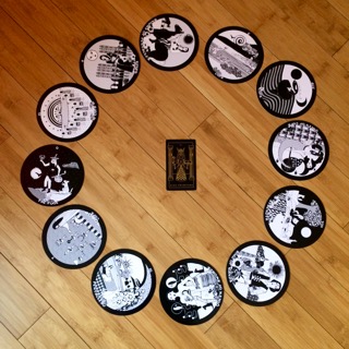 Astrological spread containing The Gorgon's Tarot and Golden Thread Tarot cards