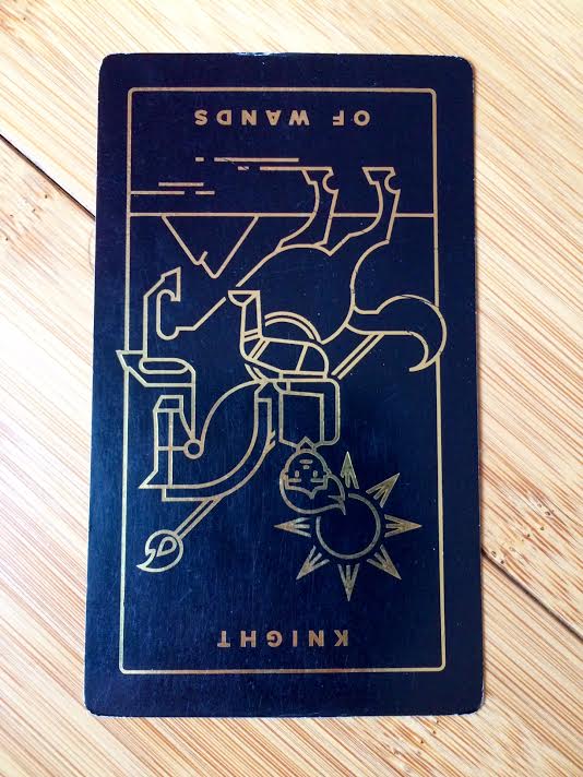 Knight of Wands reversed, Golden Thread Tarot