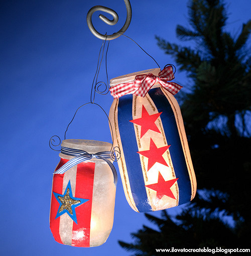 Light up the night with these crafty luminaries. The kids can help cut out the materials and decoupage the jars. Also, be sure to keep these all summer, they'll be perfect for your Fourth of July celebrations as well! See the full directions at the iLoveToCreate blog, here .