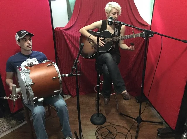Here I am with Duane Borba recording for the holiday album at Firebreath Records.