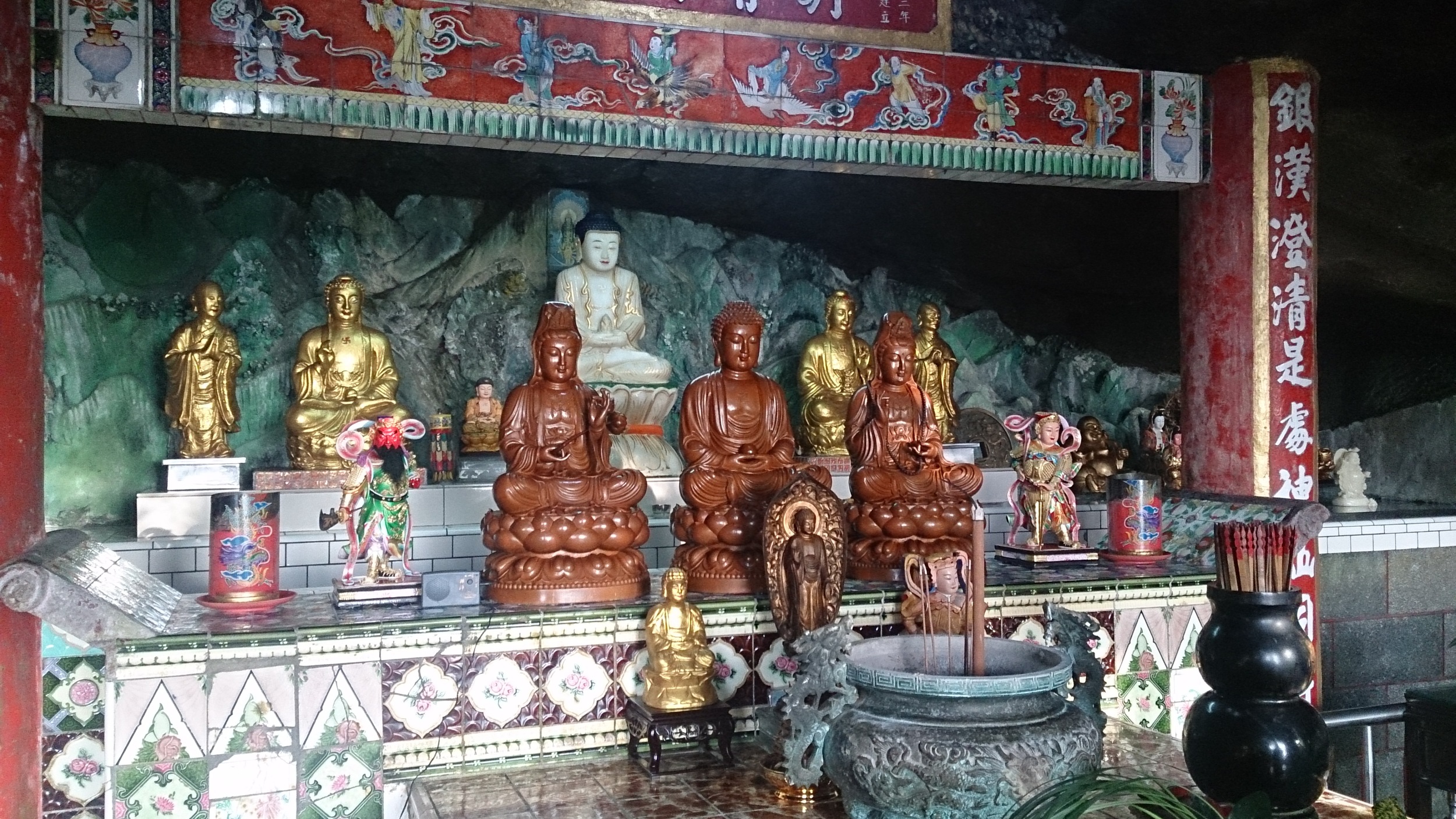 The shrine, with the fortune pot on the right.