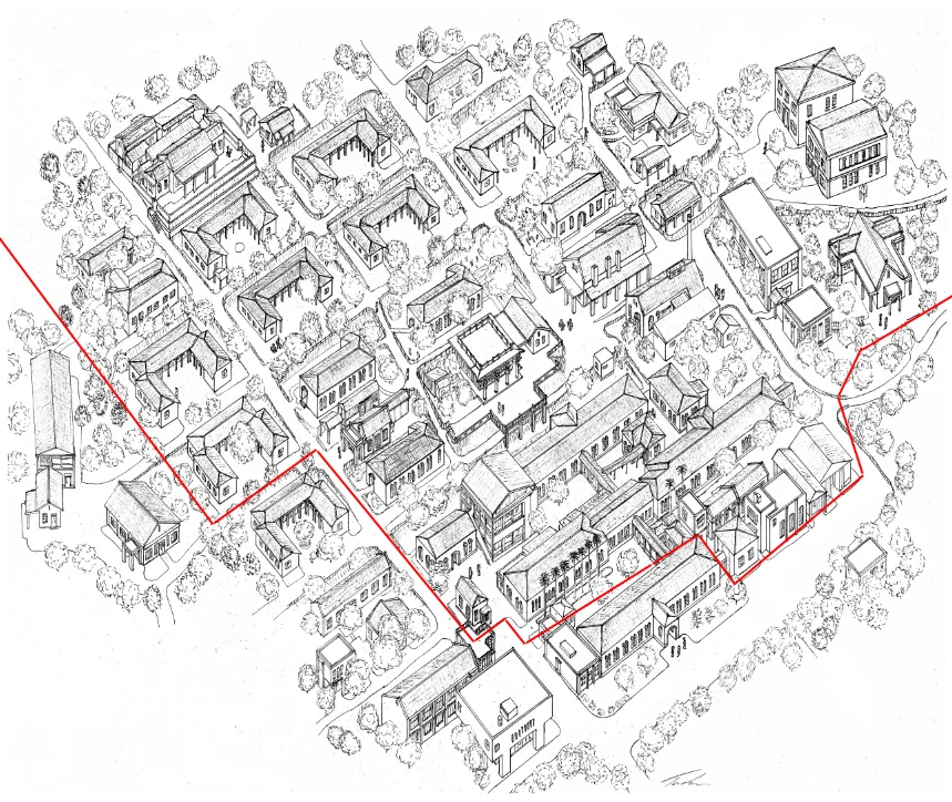 In late 2016 I finally found enough photos of the destroyed buildings to finish this map. There's still a few educated guesses with it but I think it's quite accurate. Everything beneath the red line has been lost to the MRT.