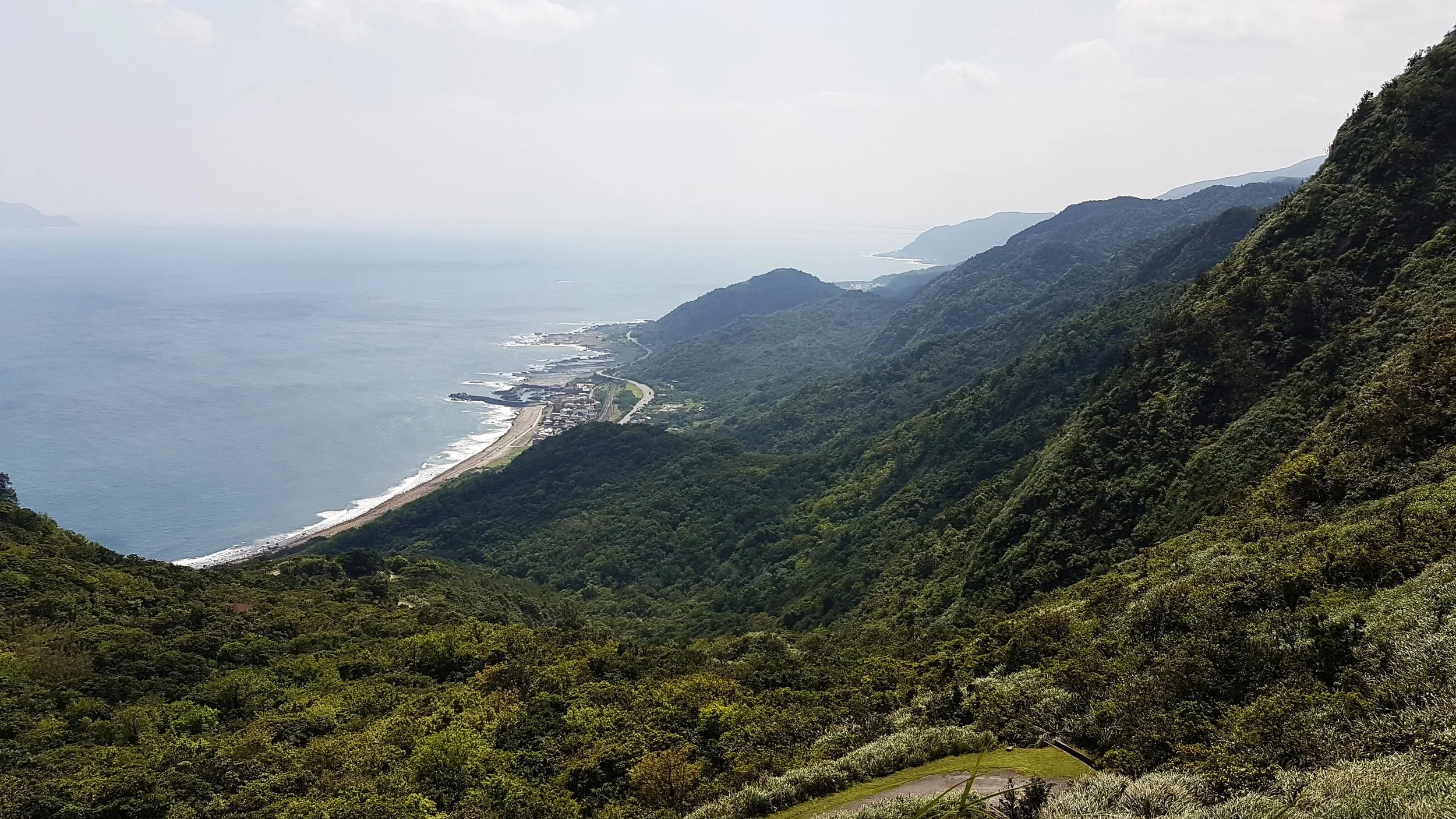 The Yilan Coast from the Caoling Historic Trail. Mt Caoling is on the right.