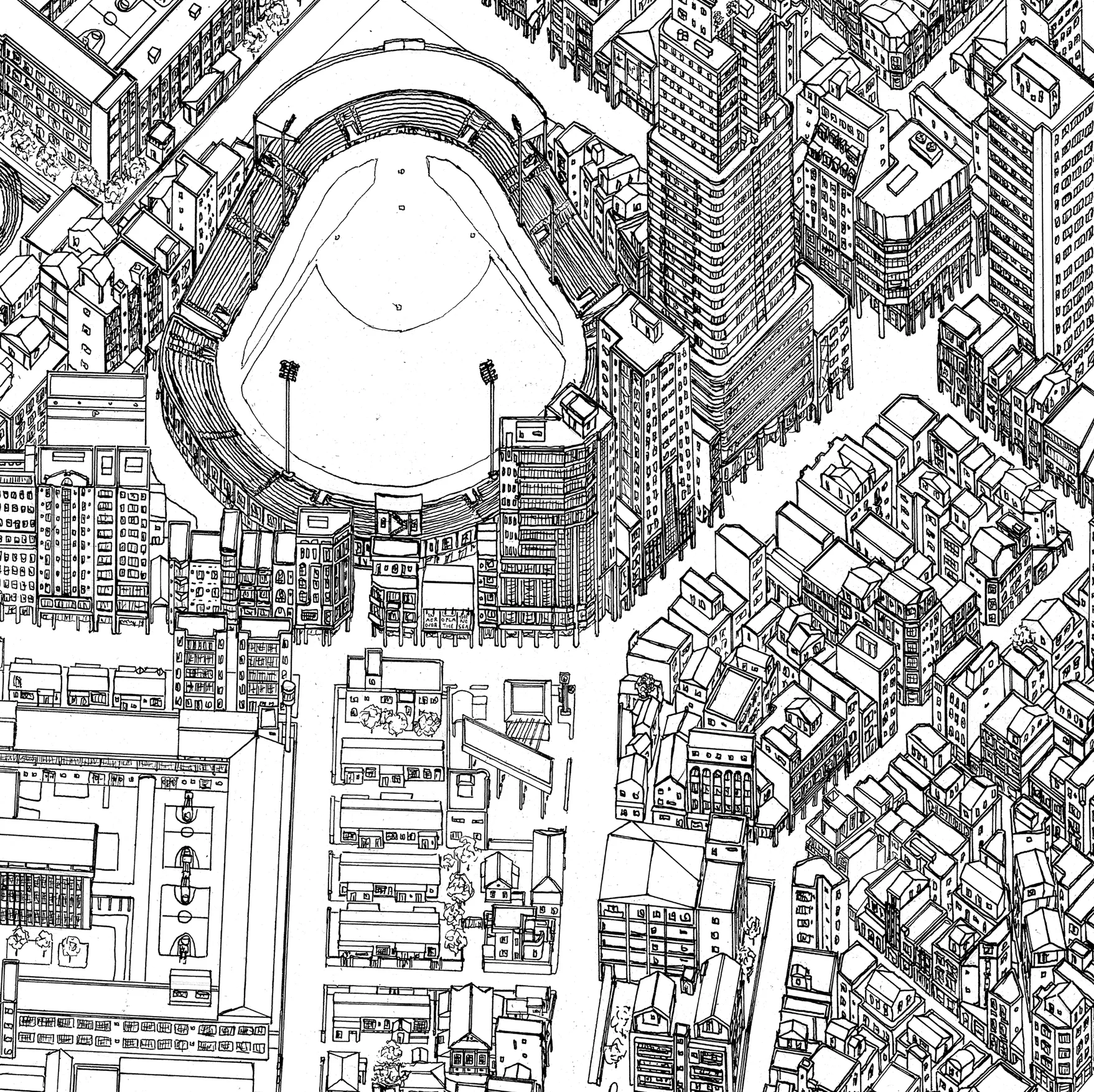 Baseball stadium and prison area